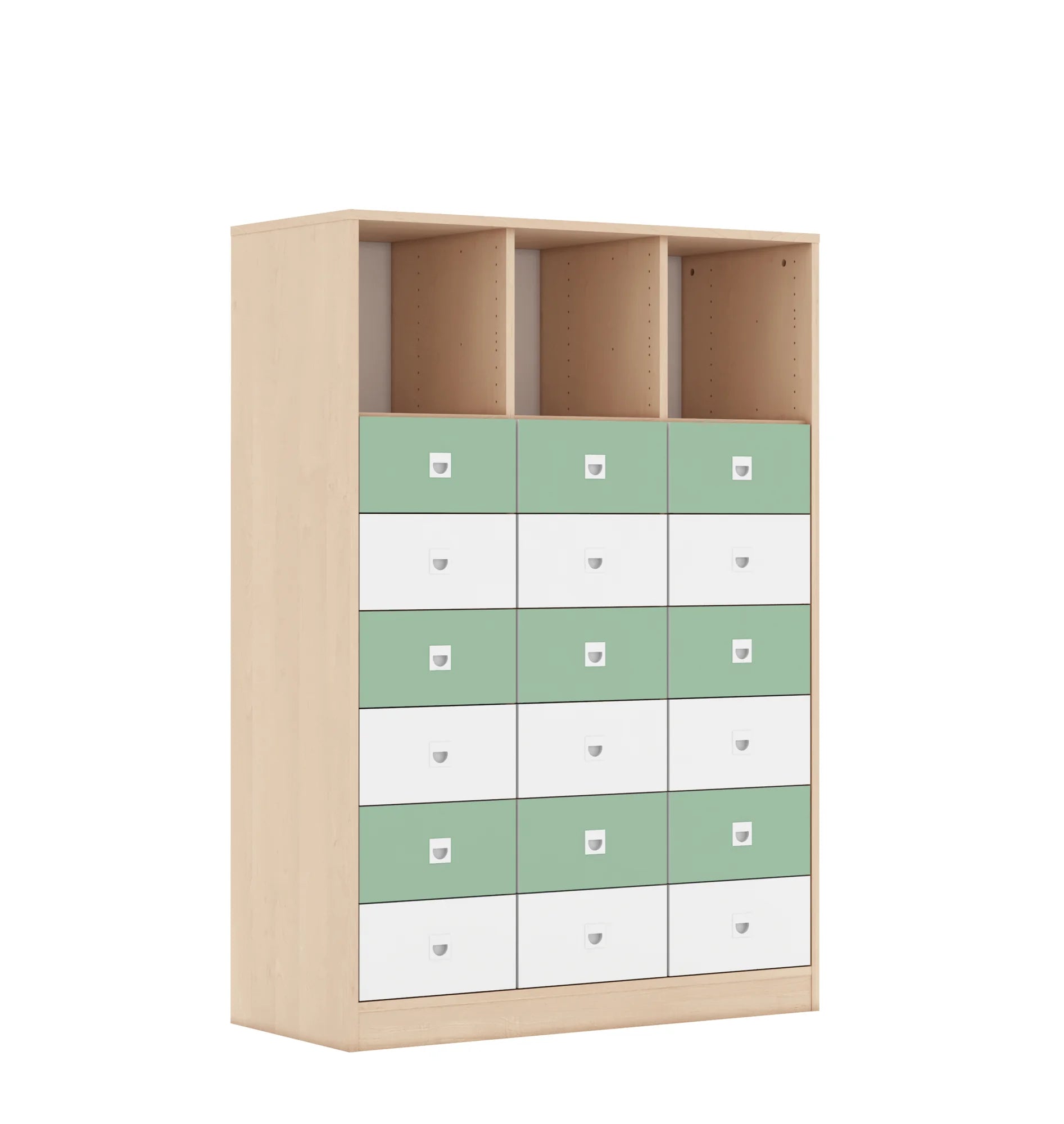 Regał BLOX 110 4PP 12SB 6SS 1049x466x1517 – brzoza / biały/pastelowy zielony