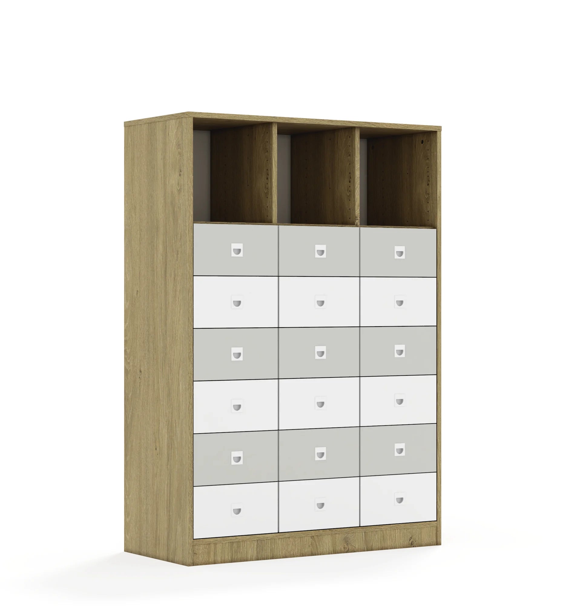 Regał BLOX 110 4PP 12SB 6SS 1049x466x1517 – dąb / biały/jasny szary