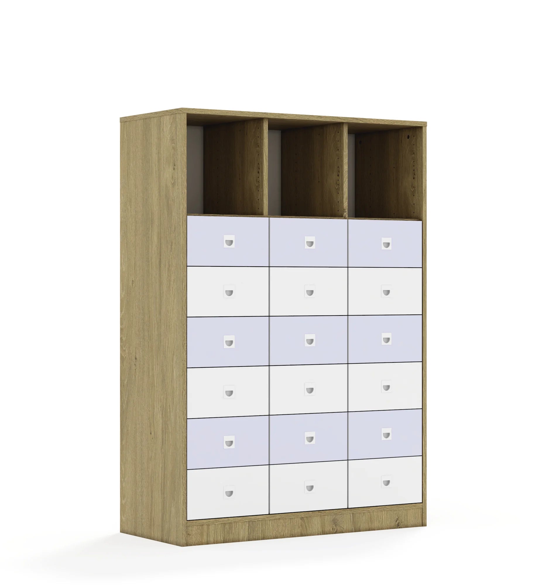 Regał BLOX 110 4PP 12SB 6SS 1049x466x1517 – dąb / biały/pastelowy fioletowy