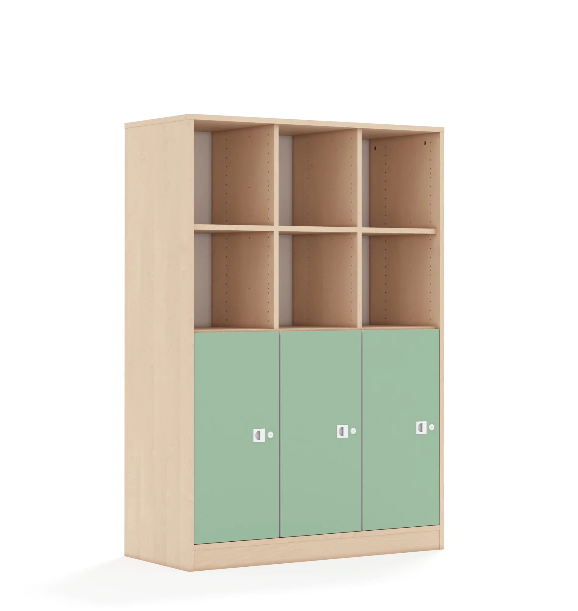 Regał BLOX 110 4PP 3F2 1049x466x1517 – brzoza / pastelowy zielony