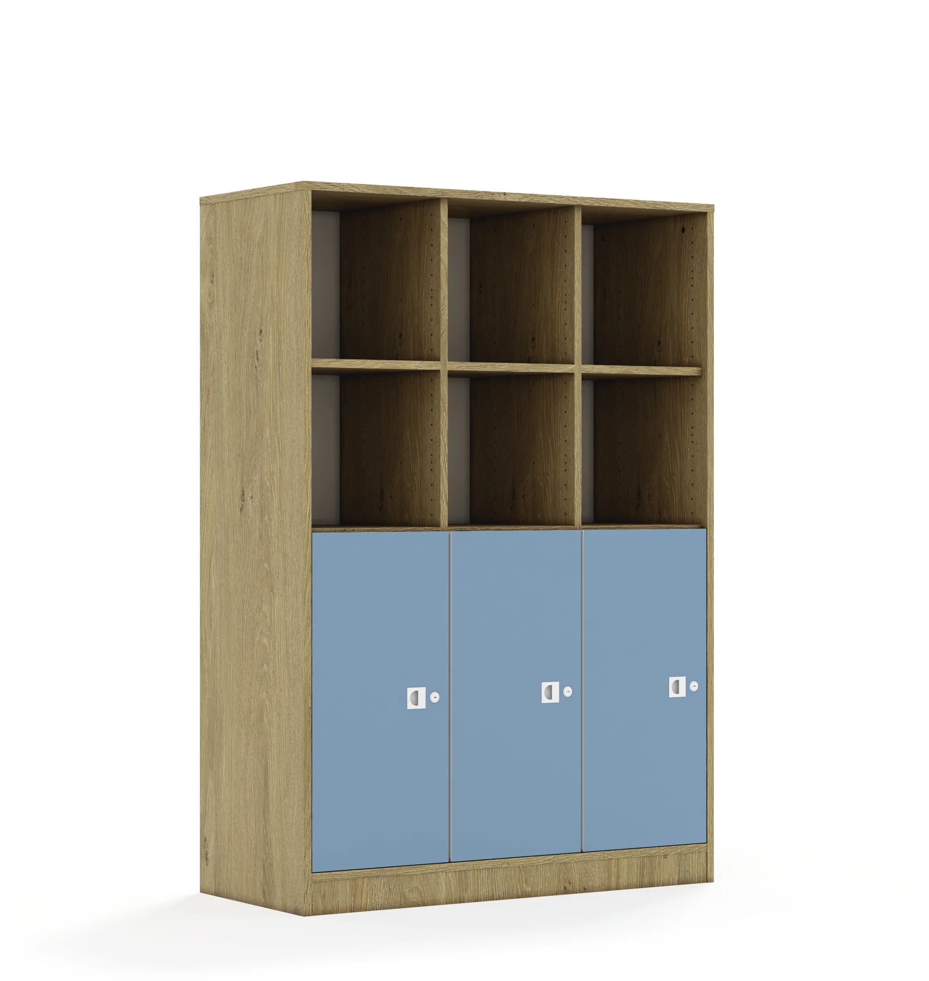 Regał BLOX 110 4PP 3F2 1049x466x1517 – dąb / pastelowy niebieski