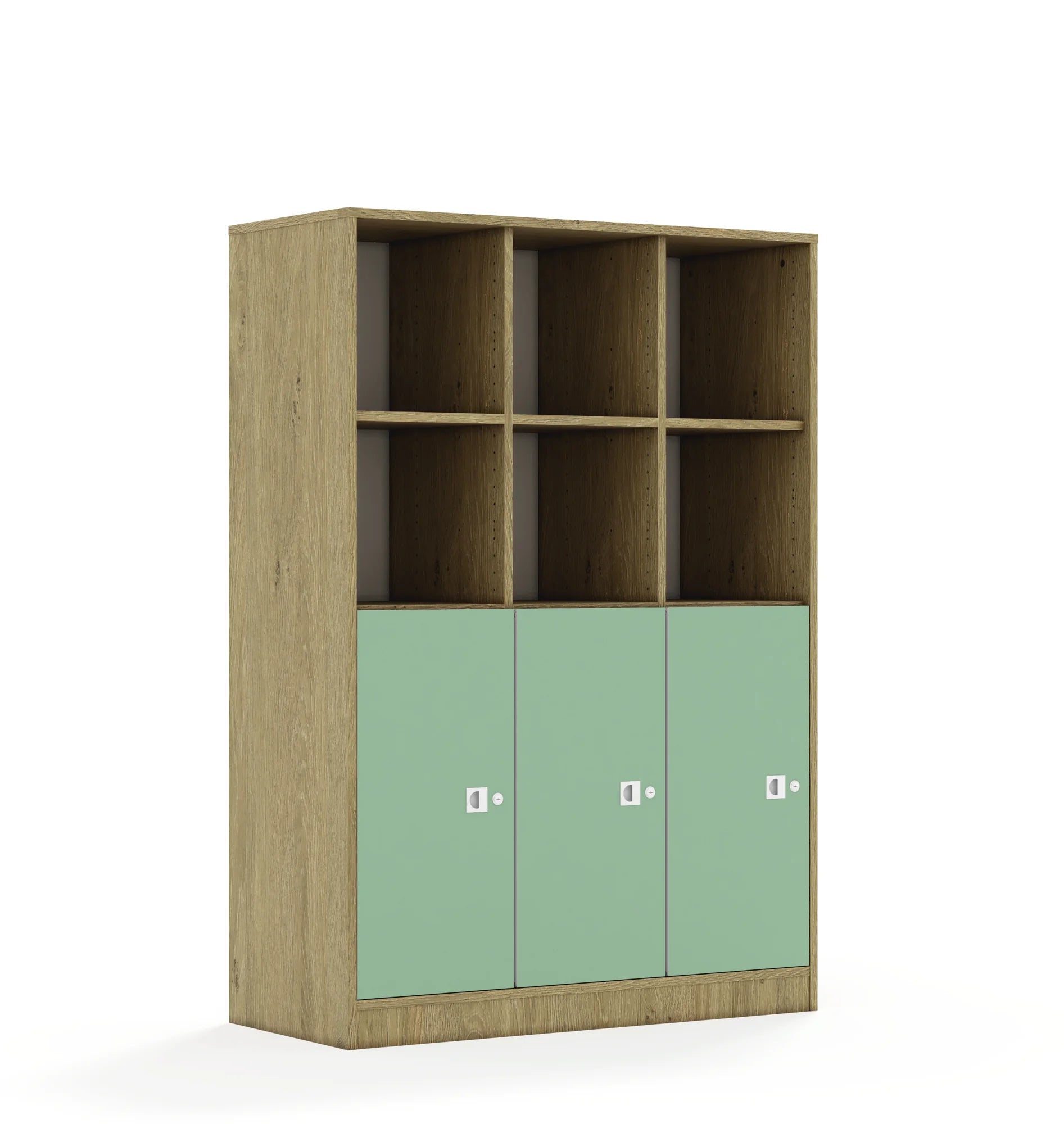 Regał BLOX 110 4PP 3F2 1049x466x1517 – dąb / pastelowy zielony