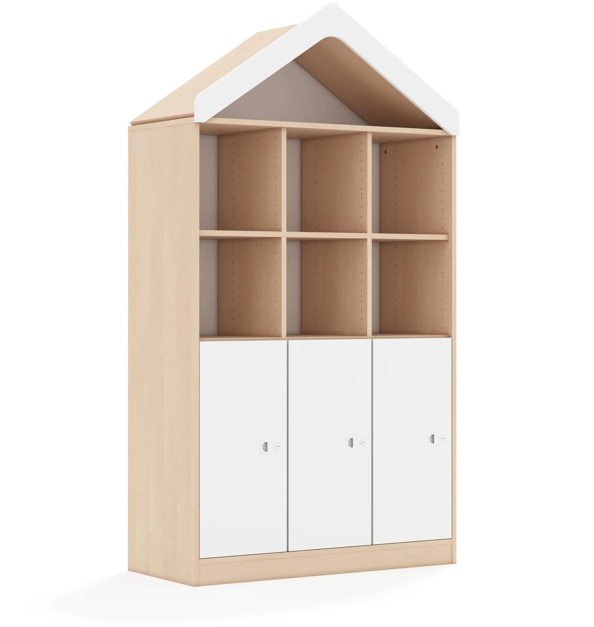 Regał BLOX 110 4PP 3F2 z daszkiem 1049x466x1927 – brzoza / biały