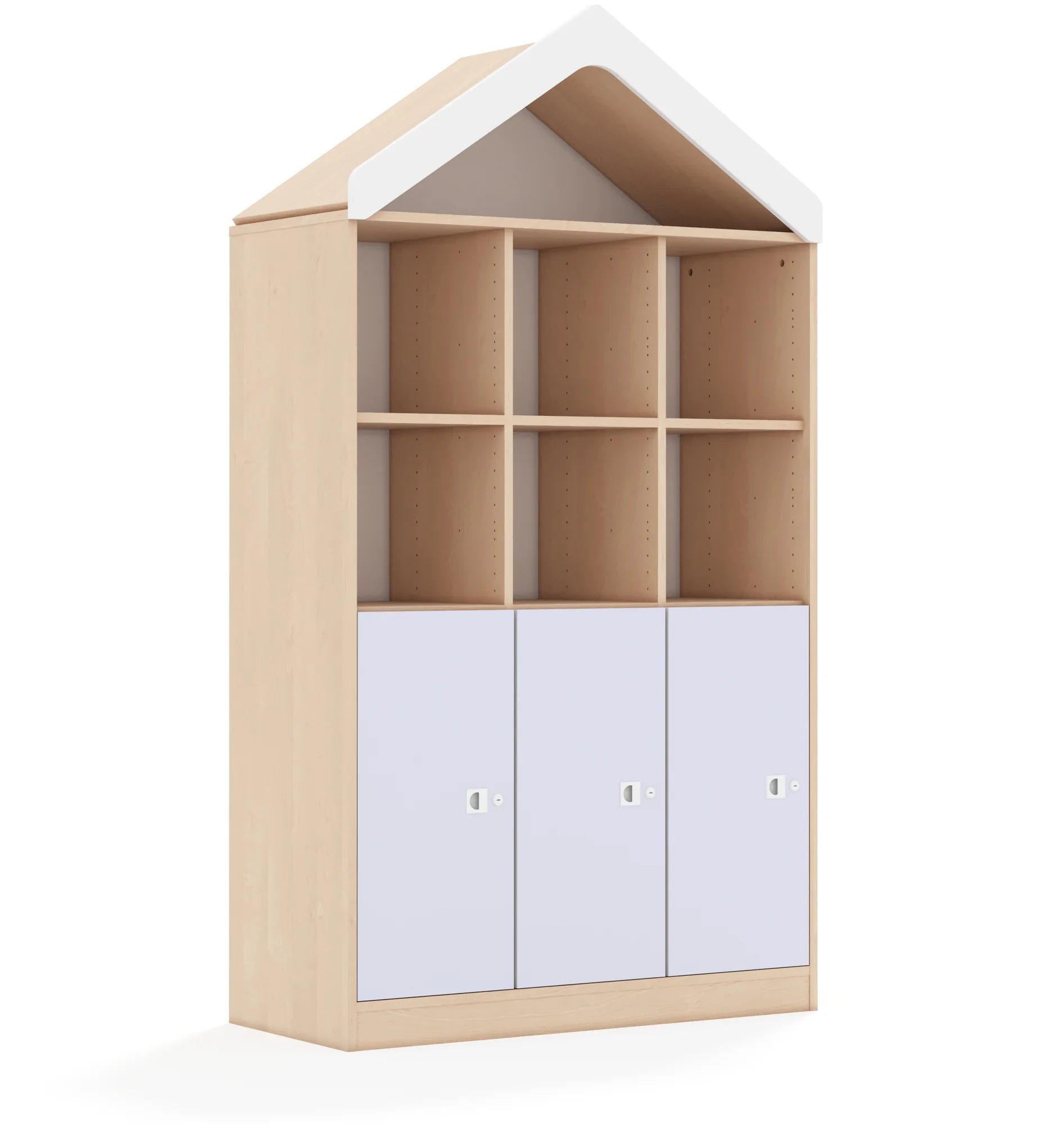 Regał BLOX 110 4PP 3F2 z daszkiem 1049x466x1927 – brzoza / pastelowy fioletowy