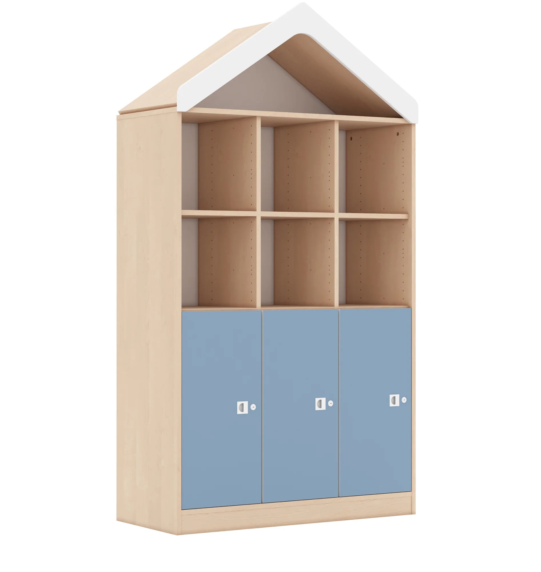 Regał BLOX 110 4PP 3F2 z daszkiem 1049x466x1927 – brzoza / pastelowy niebieski