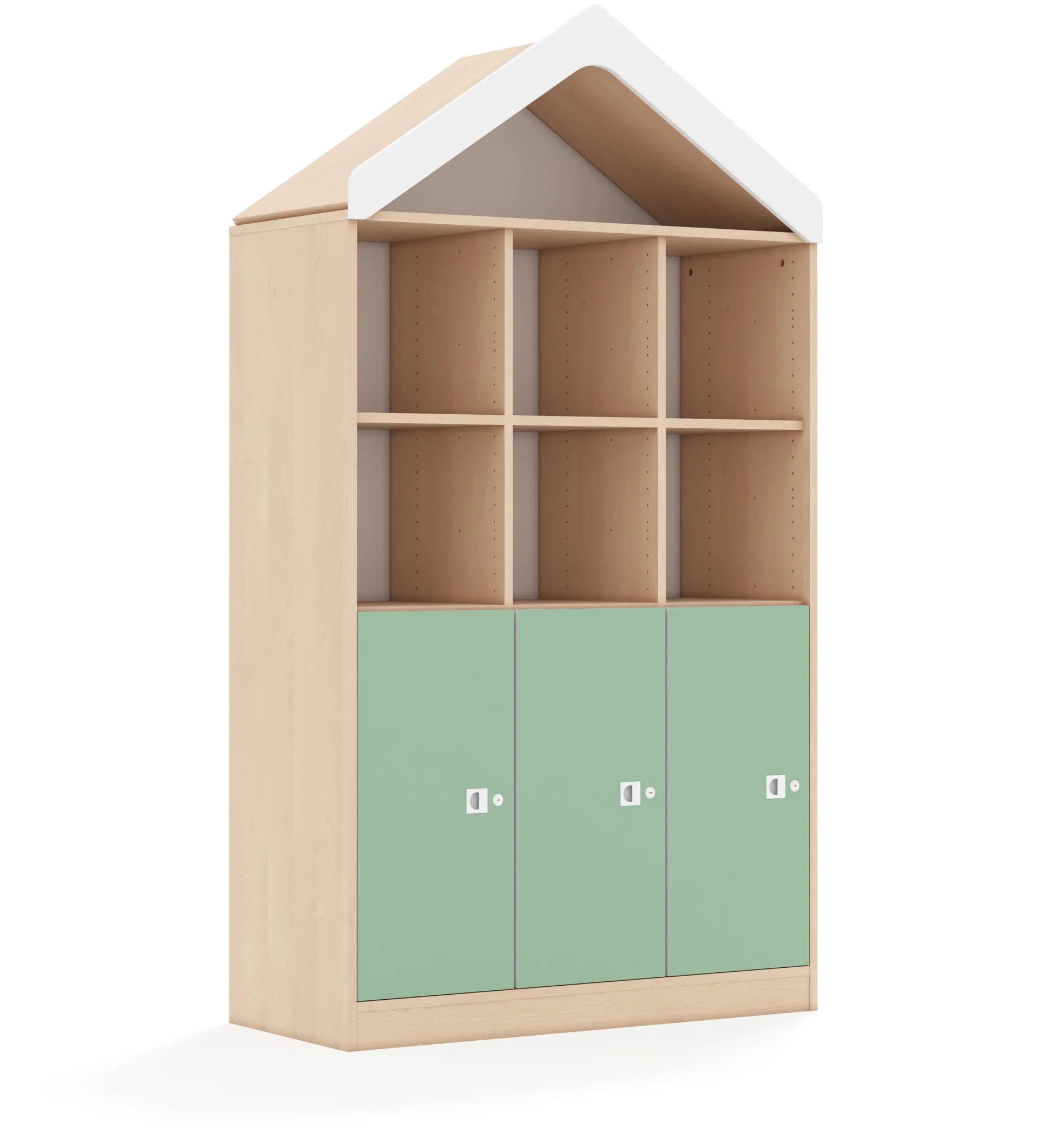 Regał BLOX 110 4PP 3F2 z daszkiem 1049x466x1927 – brzoza / pastelowy zielony
