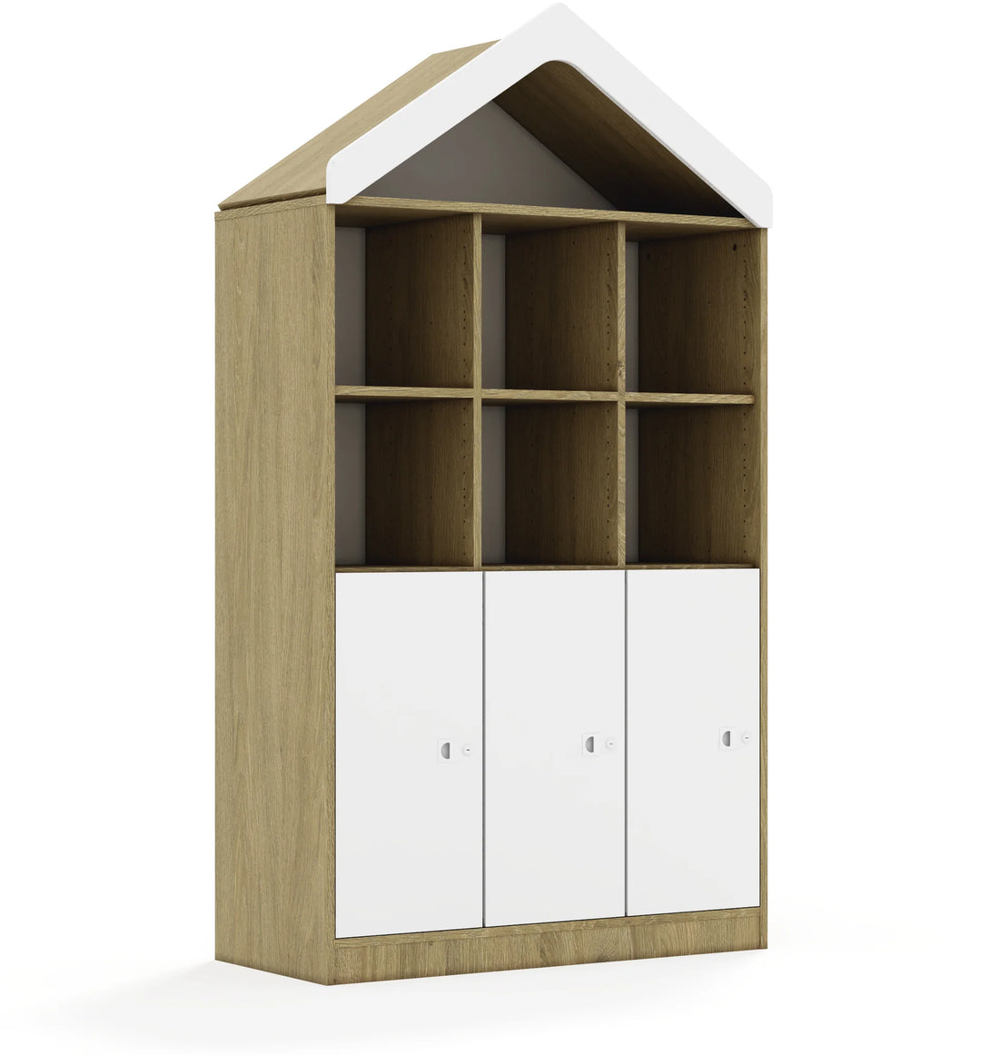 Regał BLOX 110 4PP 3F2 z daszkiem 1049x466x1927 – dąb / biały