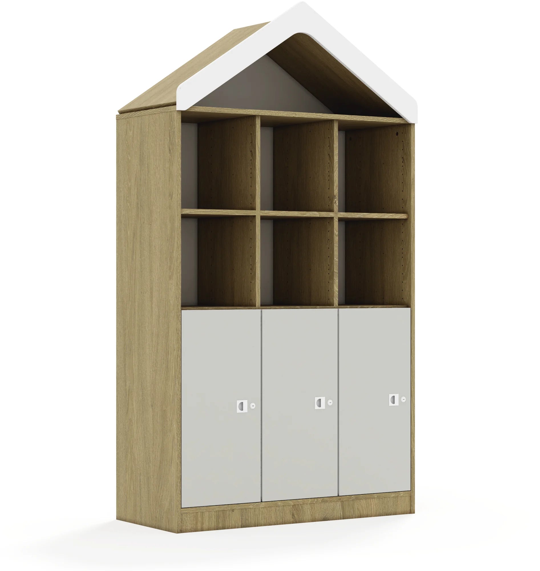 Regał BLOX 110 4PP 3F2 z daszkiem 1049x466x1927 – dąb / jasny szary
