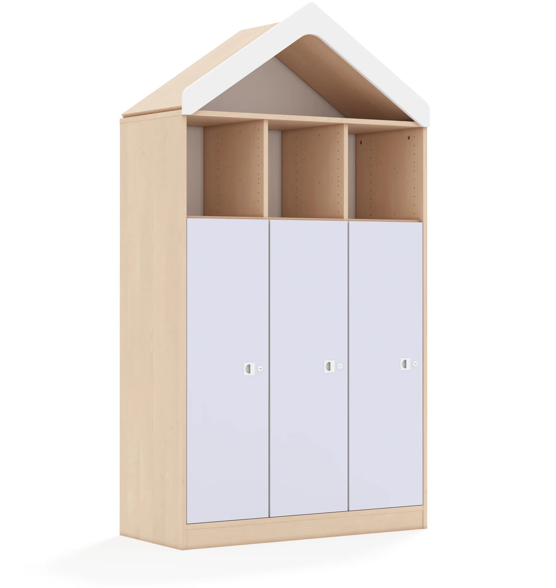 Regał BLOX 110 4PP 3F3 z daszkiem 1049x466x1927 – brzoza / pastelowy fioletowy