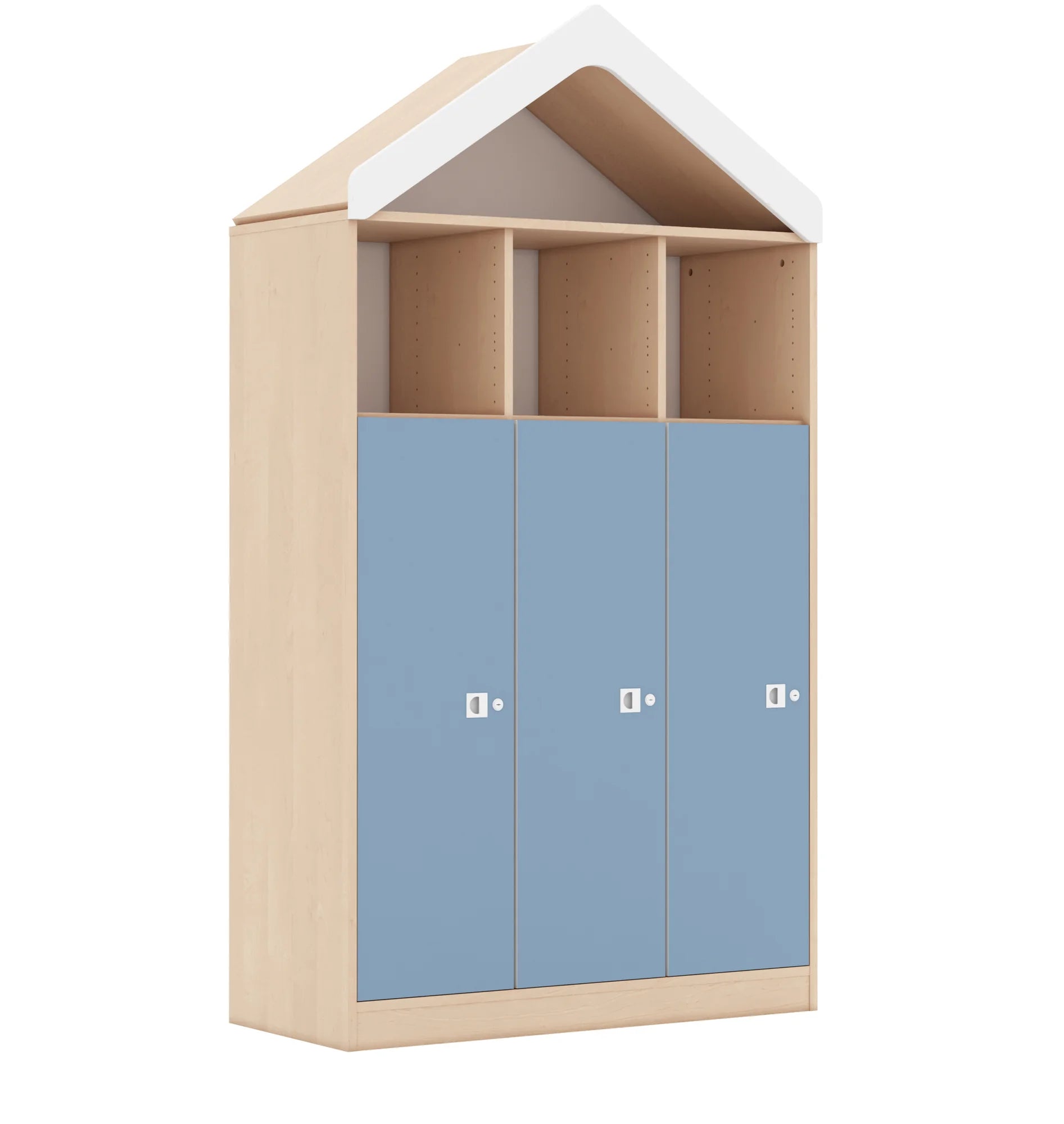 Regał BLOX 110 4PP 3F3 z daszkiem 1049x466x1927 – brzoza / pastelowy niebieski