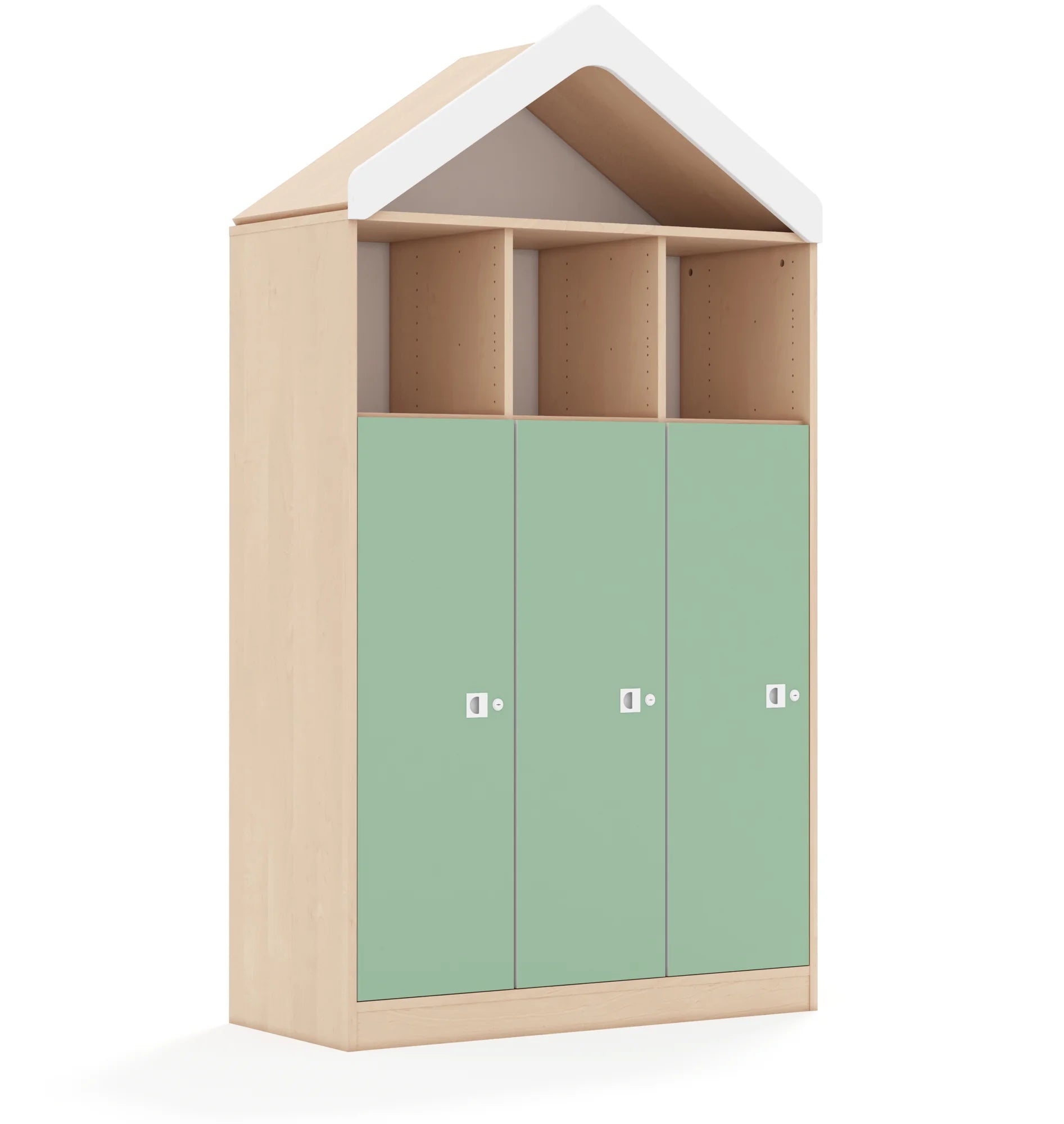 Regał BLOX 110 4PP 3F3 z daszkiem 1049x466x1927 – brzoza / pastelowy zielony