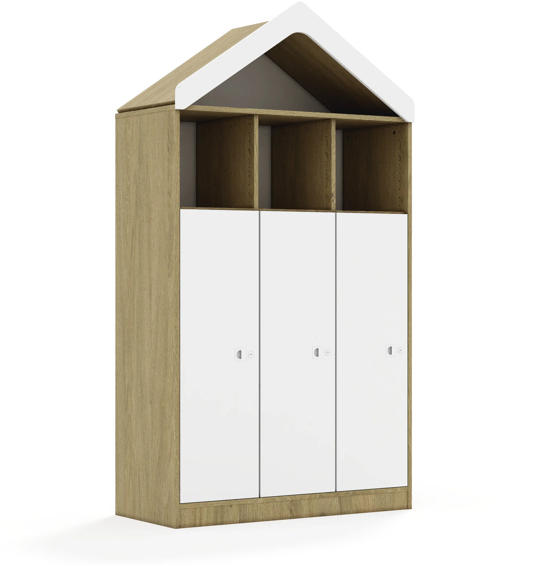 Regał BLOX 110 4PP 3F3 z daszkiem 1049x466x1927 – dąb / biały
