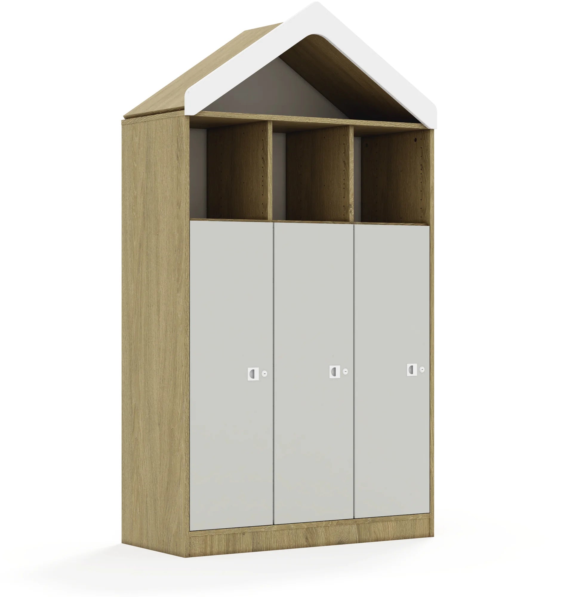 Regał BLOX 110 4PP 3F3 z daszkiem 1049x466x1927 – dąb / jasny szary