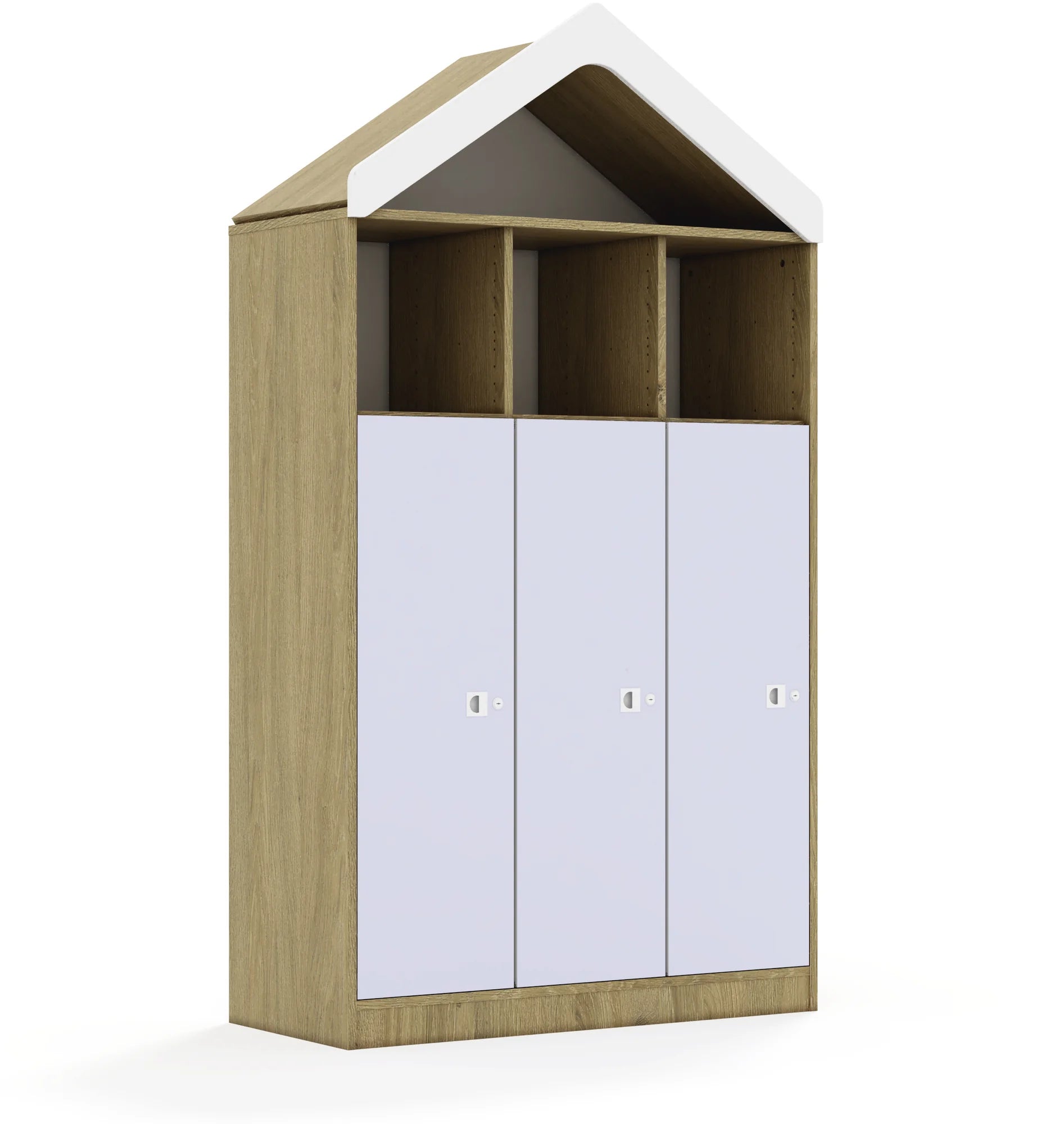 Regał BLOX 110 4PP 3F3 z daszkiem 1049x466x1927 – dąb / pastelowy fioletowy