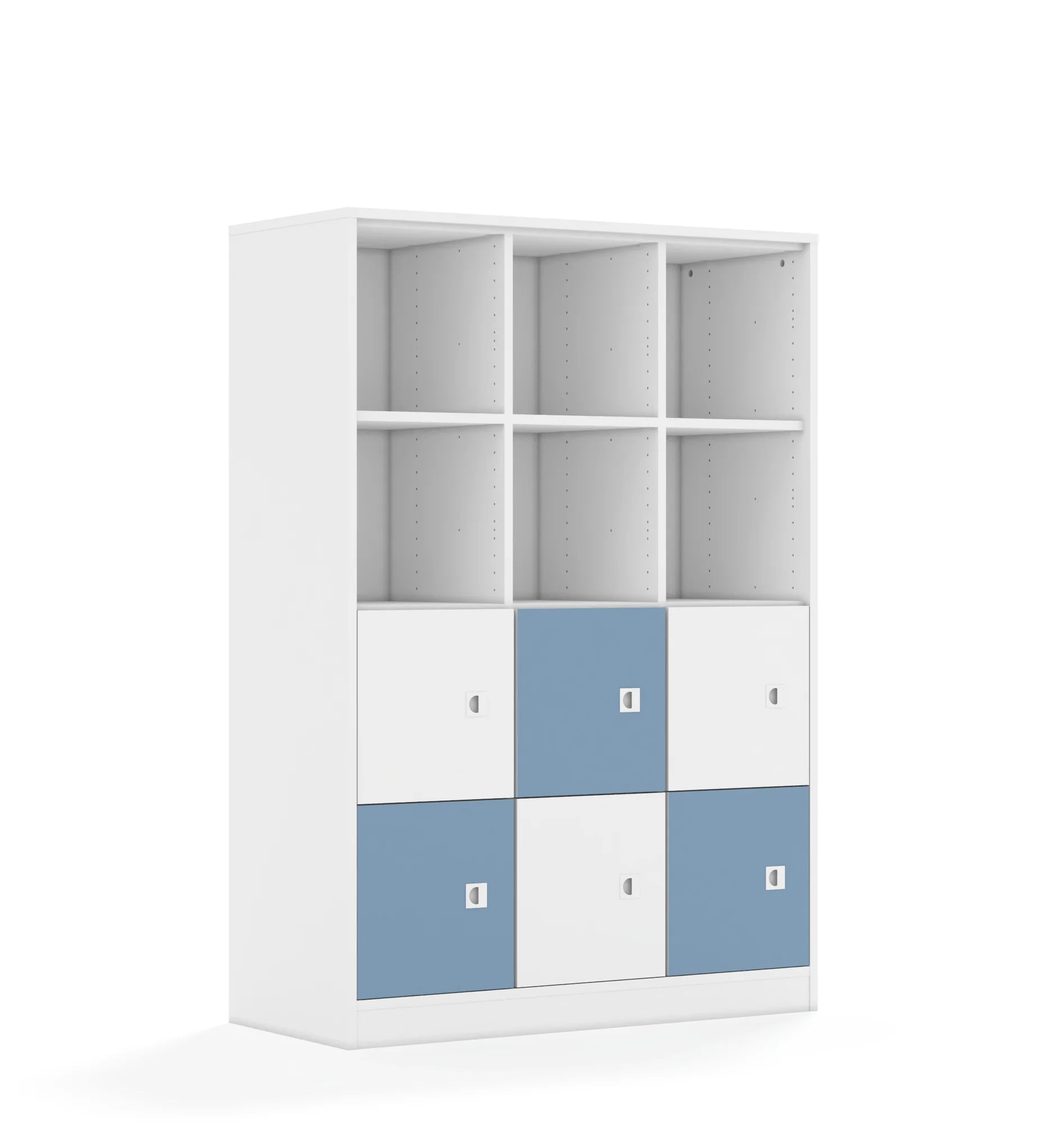 Regał BLOX 110 4PP 6F1 1049x466x1517 – biały / biały/pastelowy niebieski