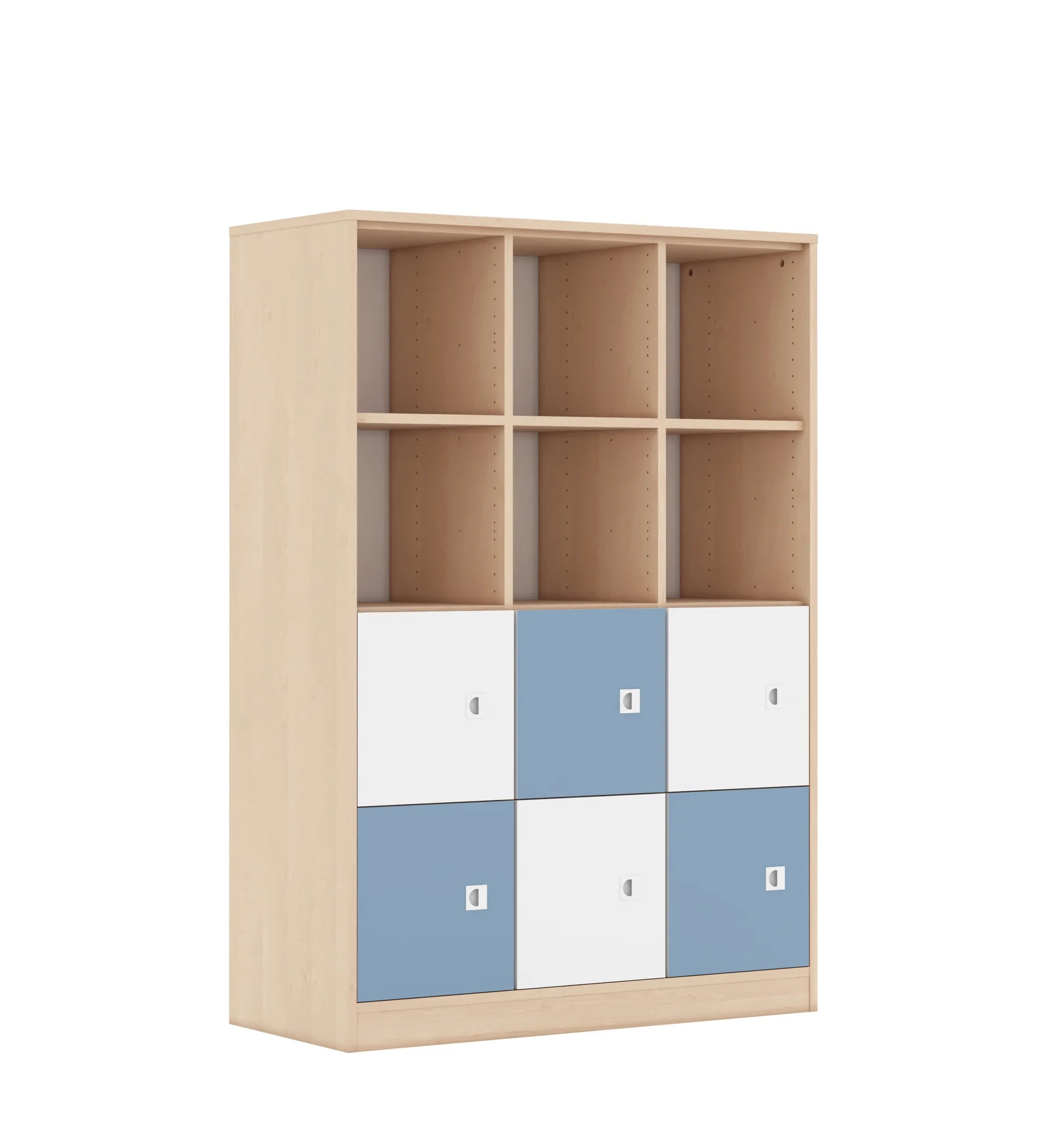 Regał BLOX 110 4PP 6F1 1049x466x1517 – brzoza / biały/pastelowy niebieski