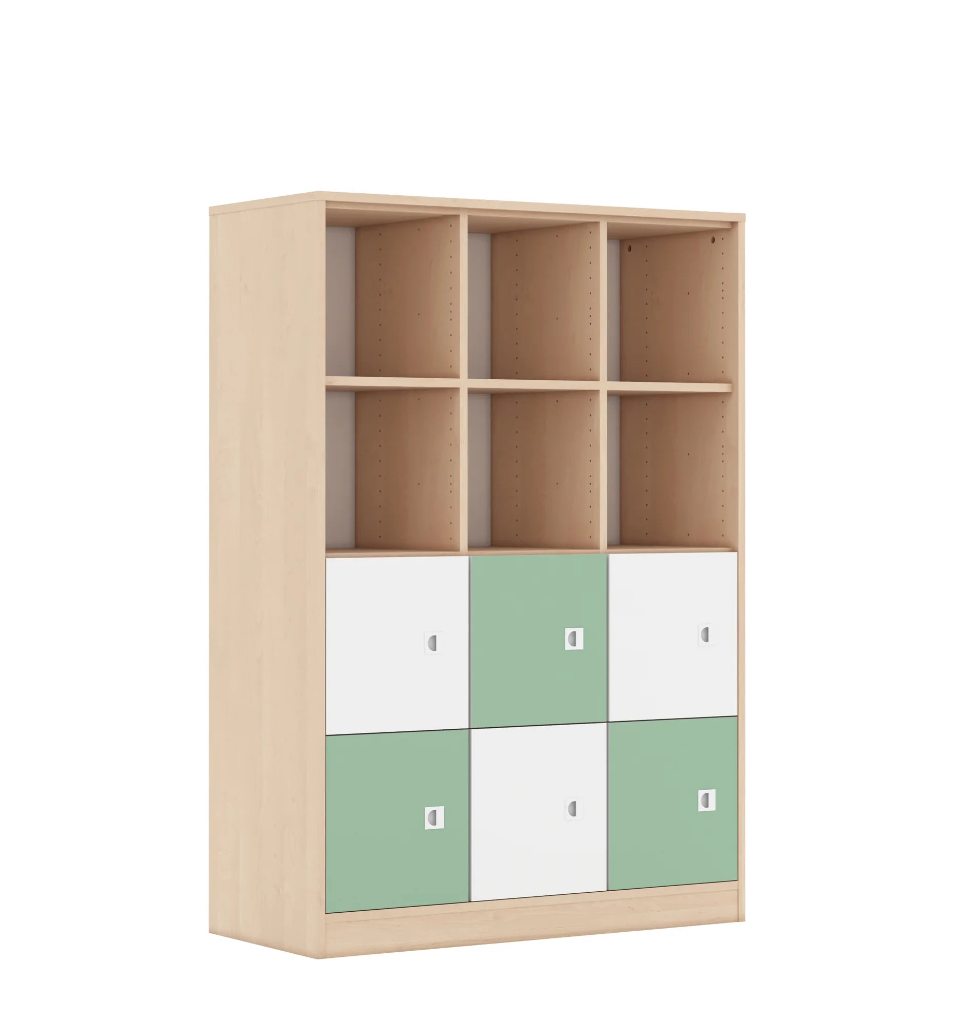 Regał BLOX 110 4PP 6F1 1049x466x1517 – brzoza / biały/pastelowy zielony