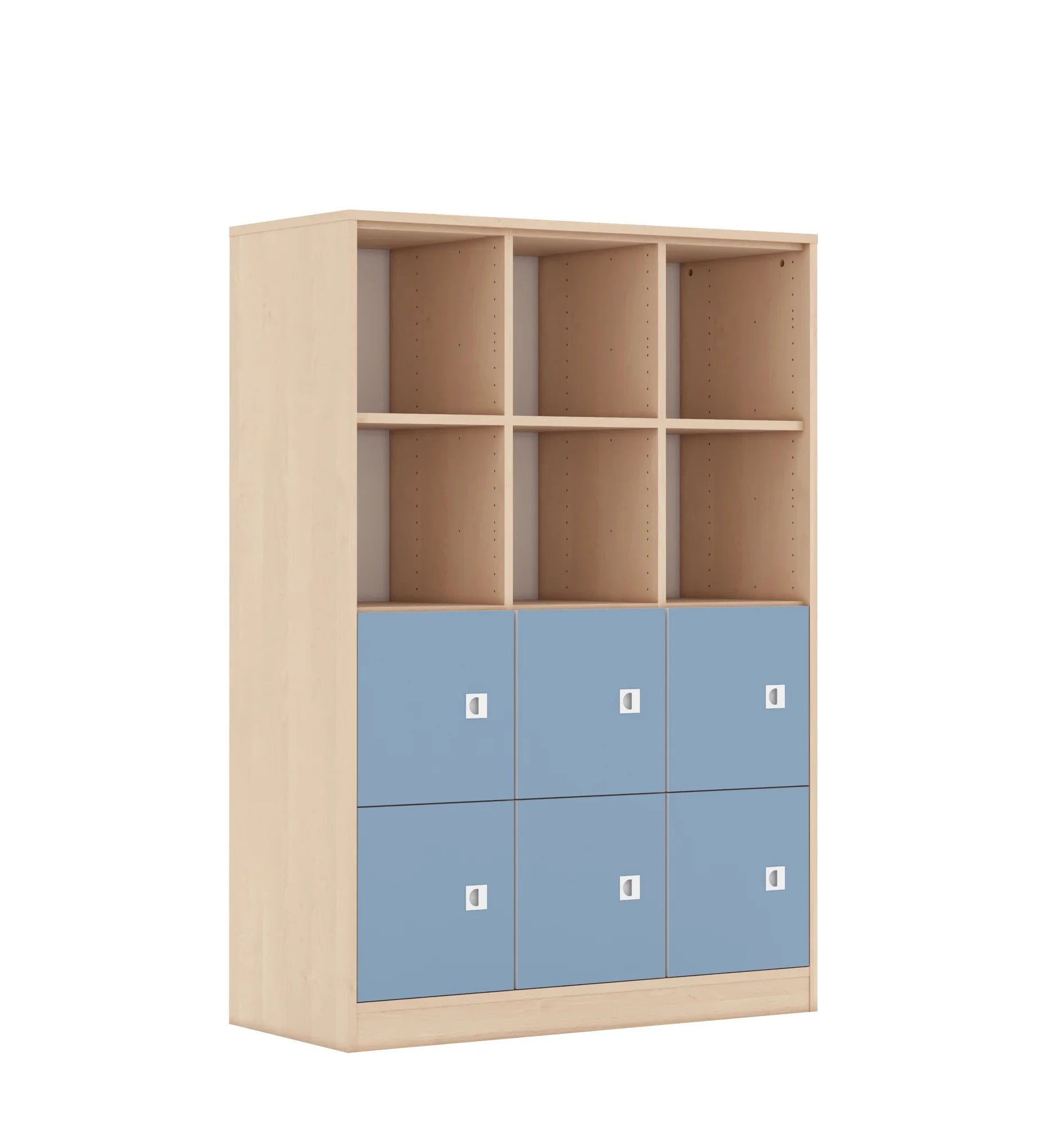 Regał BLOX 110 4PP 6F1 1049x466x1517 – brzoza / pastelowy niebieski