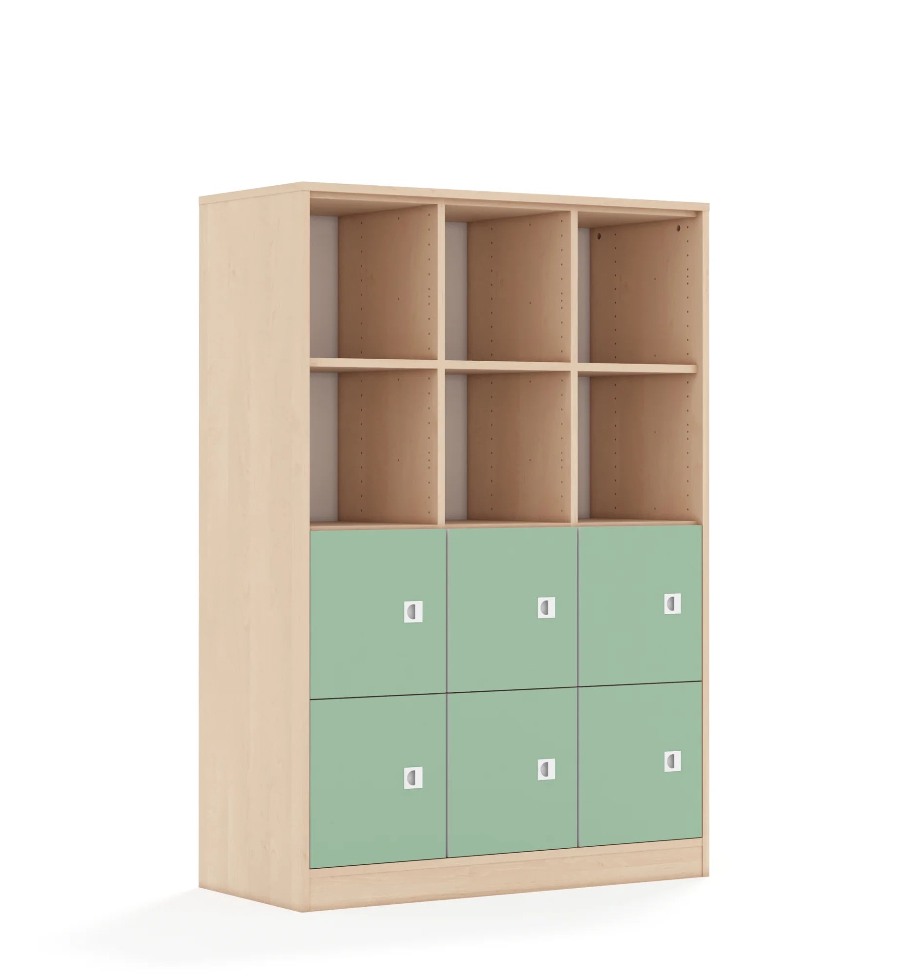 Regał BLOX 110 4PP 6F1 1049x466x1517 – brzoza / pastelowy zielony