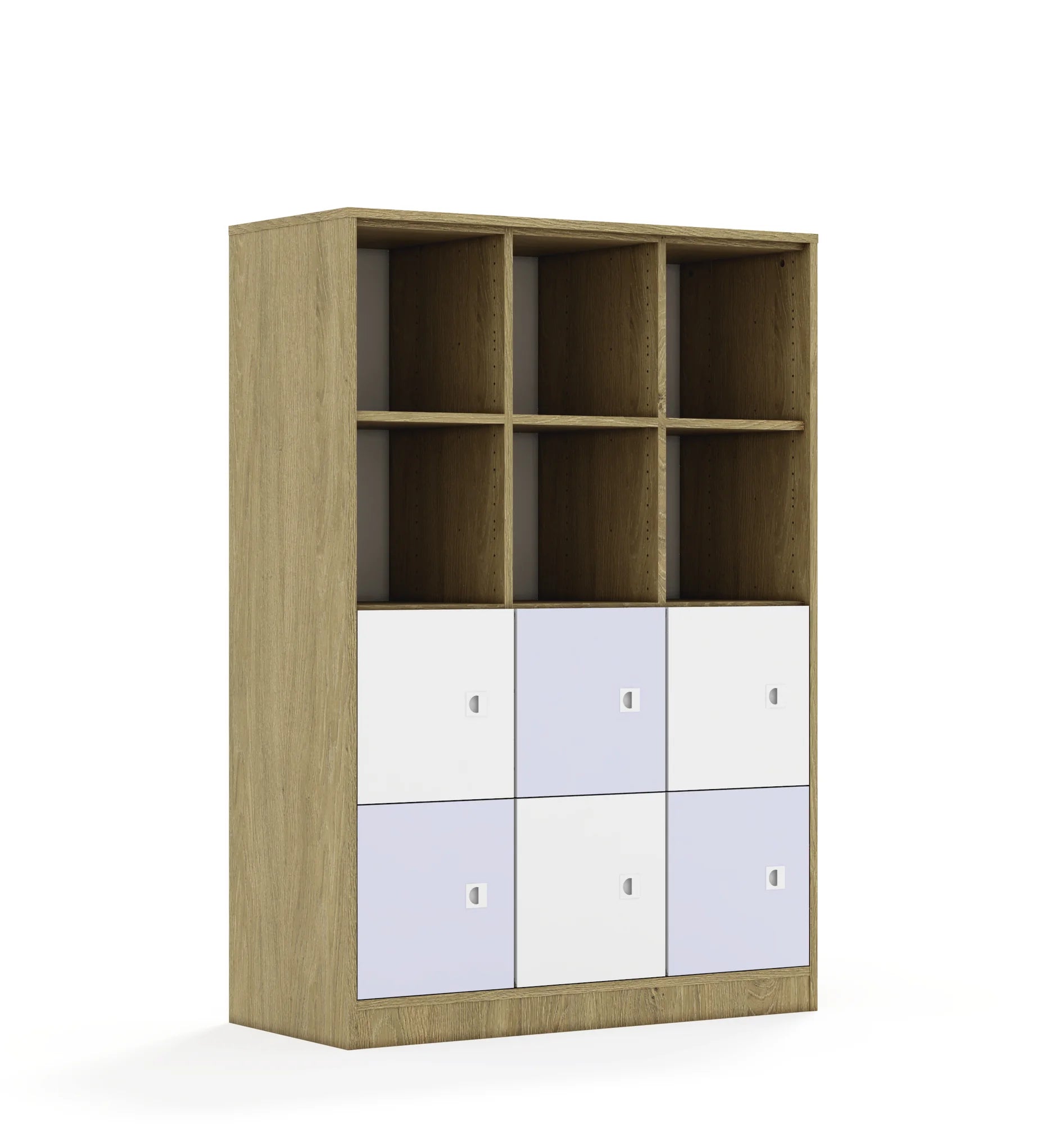 Regał BLOX 110 4PP 6F1 1049x466x1517 – dąb / biały/pastelowy fioletowy