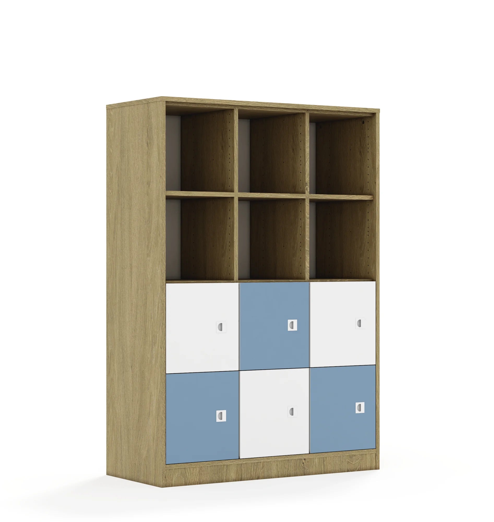 Regał BLOX 110 4PP 6F1 1049x466x1517 – dąb / biały/pastelowy niebieski