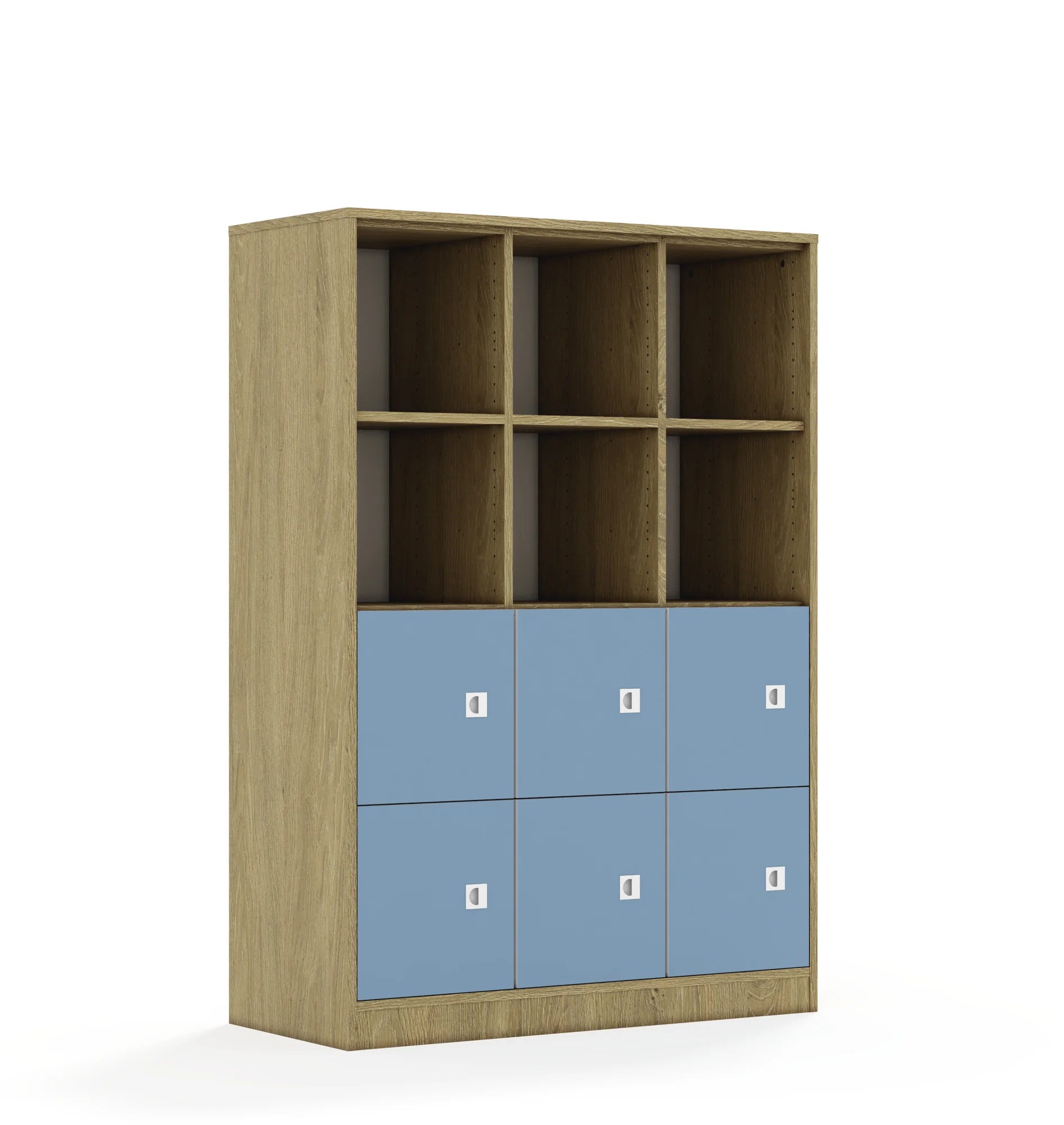 Regał BLOX 110 4PP 6F1 1049x466x1517 – dąb / pastelowy niebieski