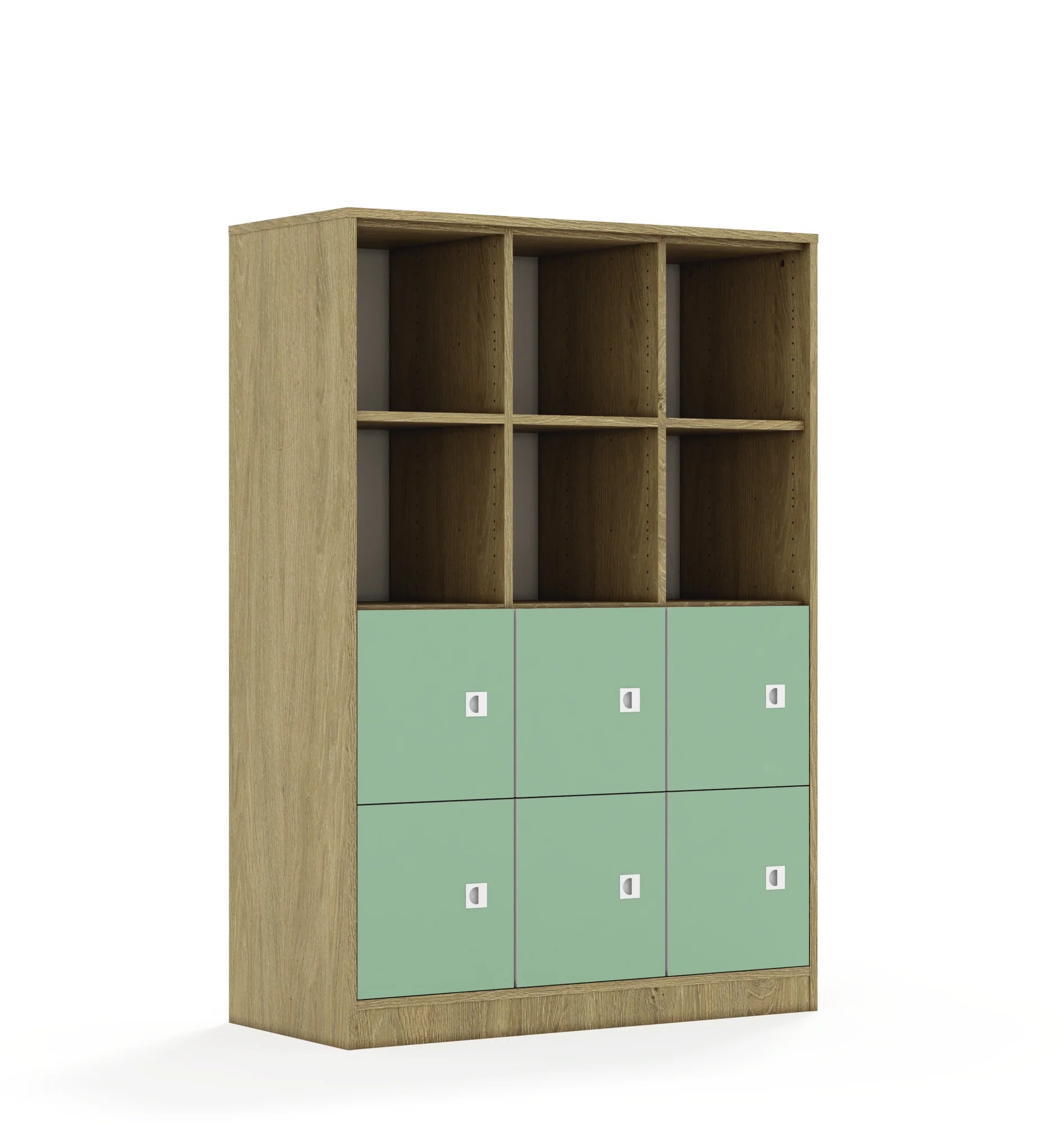 Regał BLOX 110 4PP 6F1 1049x466x1517 – dąb / pastelowy zielony