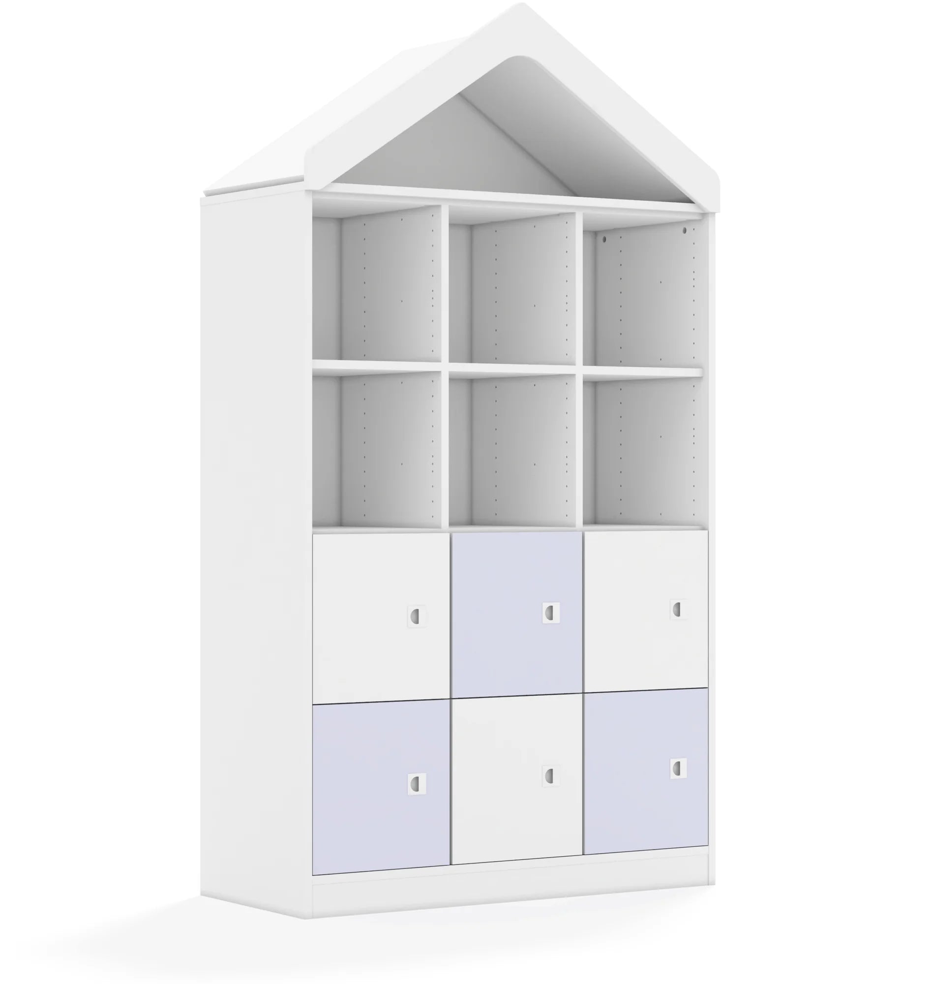 Regał BLOX 110 4PP 6F1 z daszkiem 1049x466x1927 – biały / biały/pastelowy fioletowy