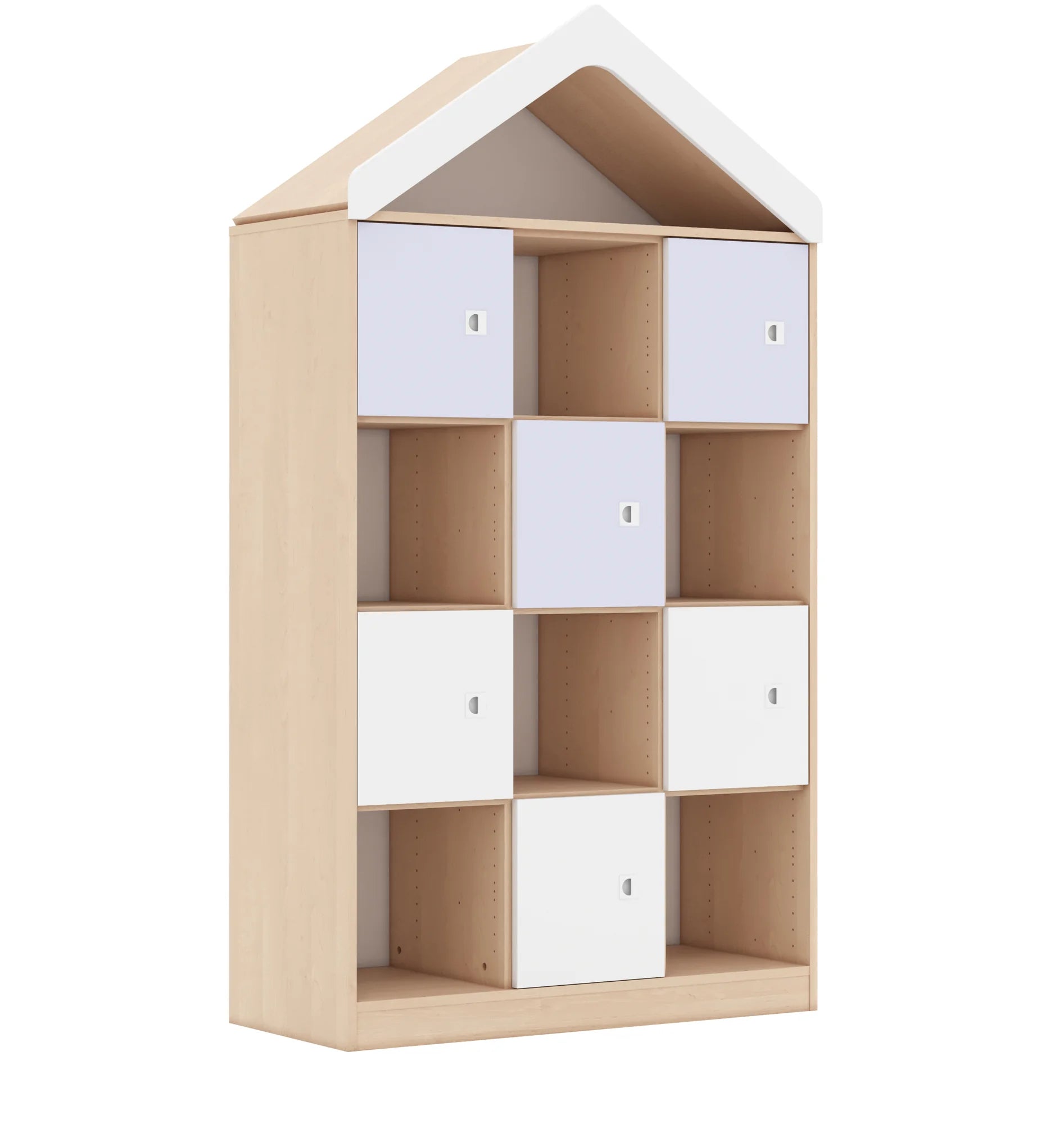 Regał BLOX 110 4PP 6F1 z daszkiem 1049x466x1927 – brzoza / biały/pastelowy fioletowy