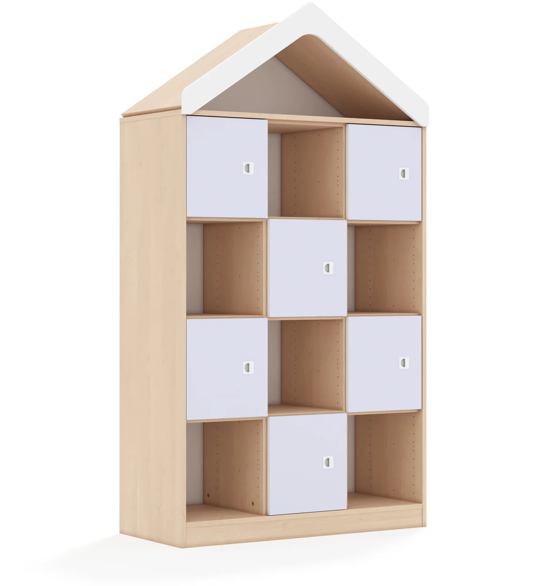 Regał BLOX 110 4PP 6F1 z daszkiem 1049x466x1927 – brzoza / pastelowy fioletowy