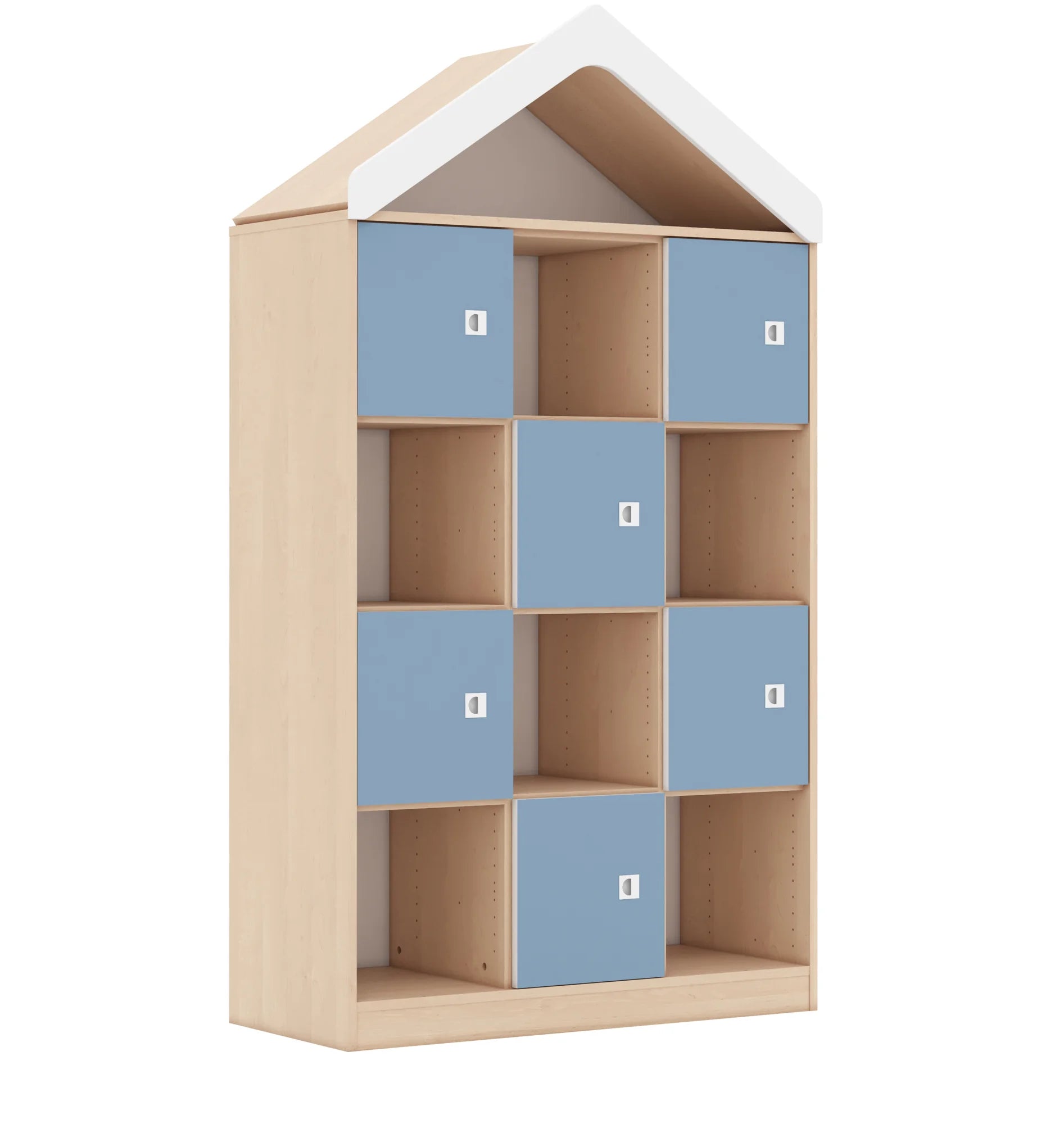 Regał BLOX 110 4PP 6F1 z daszkiem 1049x466x1927 – brzoza / pastelowy niebieski