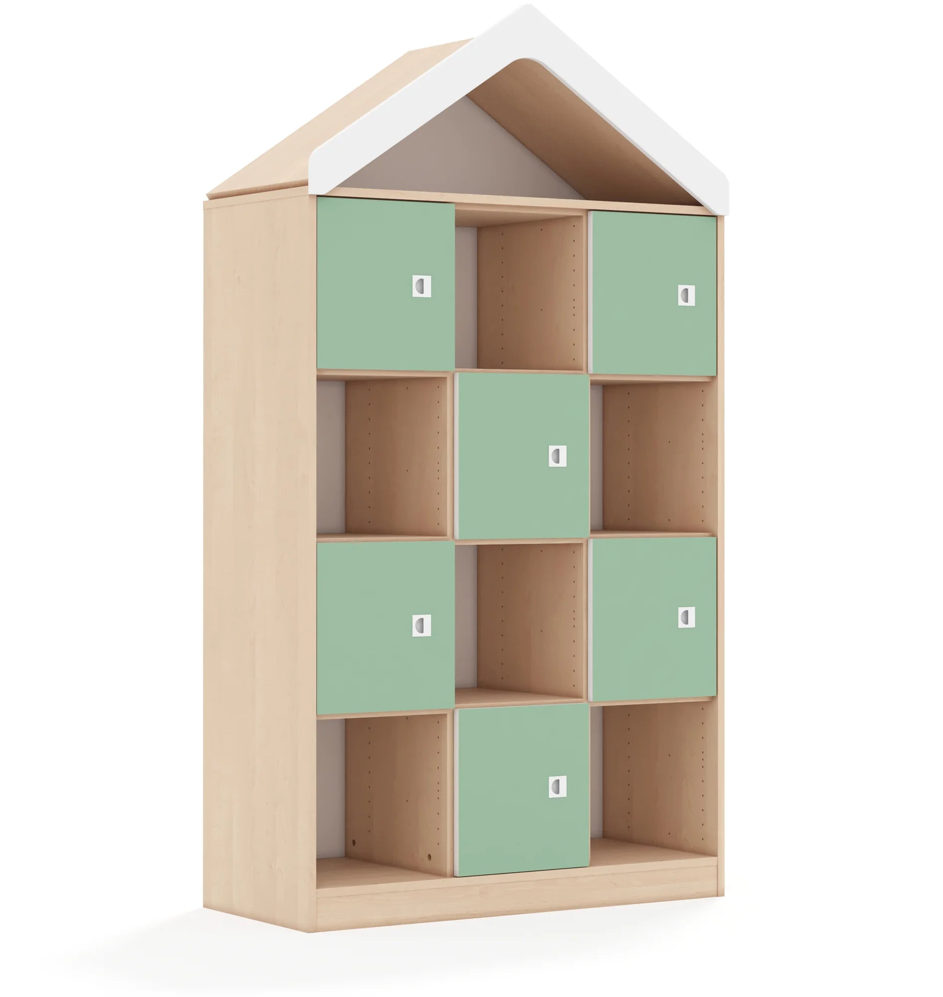 Regał BLOX 110 4PP 6F1 z daszkiem 1049x466x1927 – brzoza / pastelowy zielony