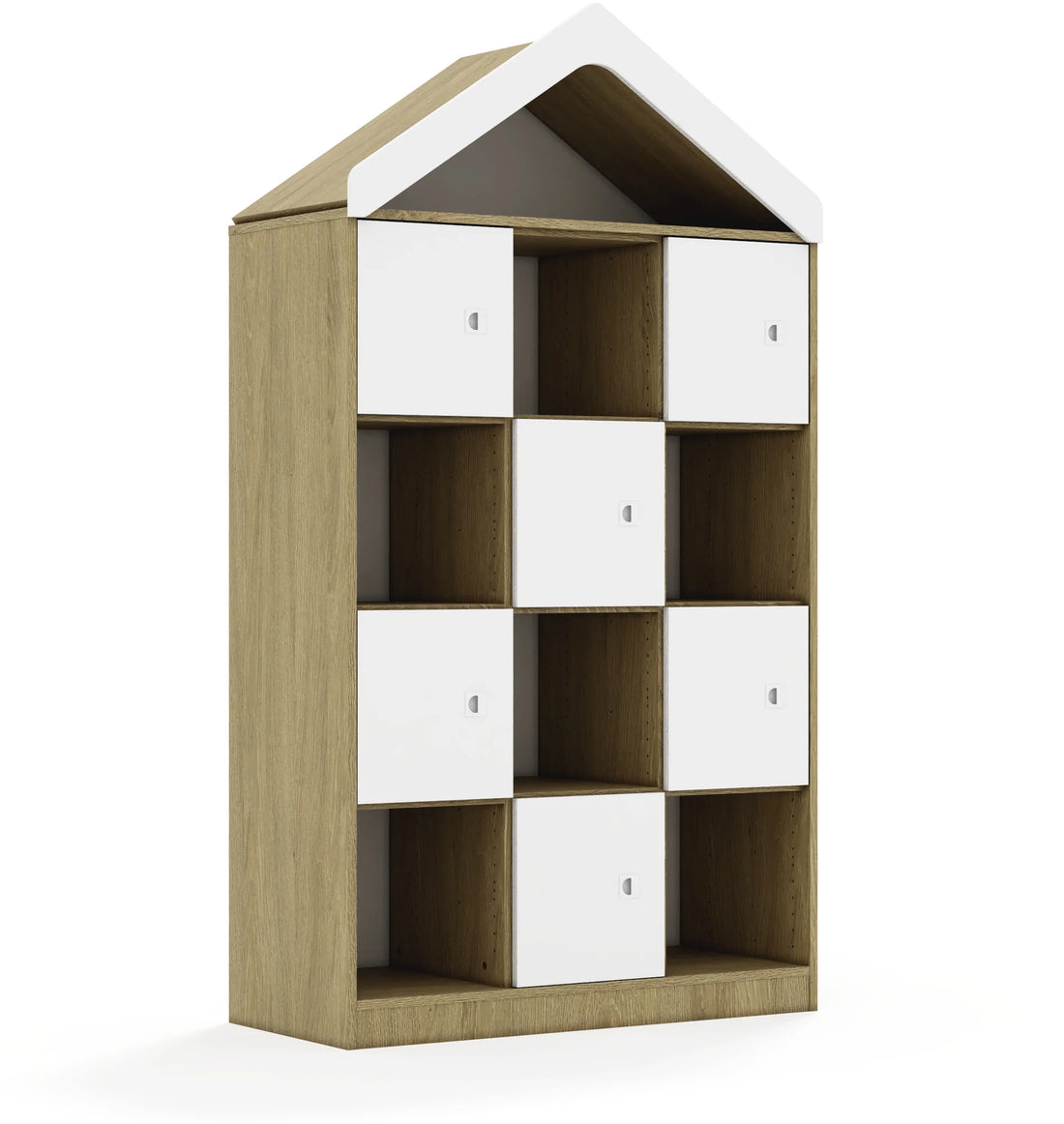 Regał BLOX 110 4PP 6F1 z daszkiem 1049x466x1927 – dąb / biały