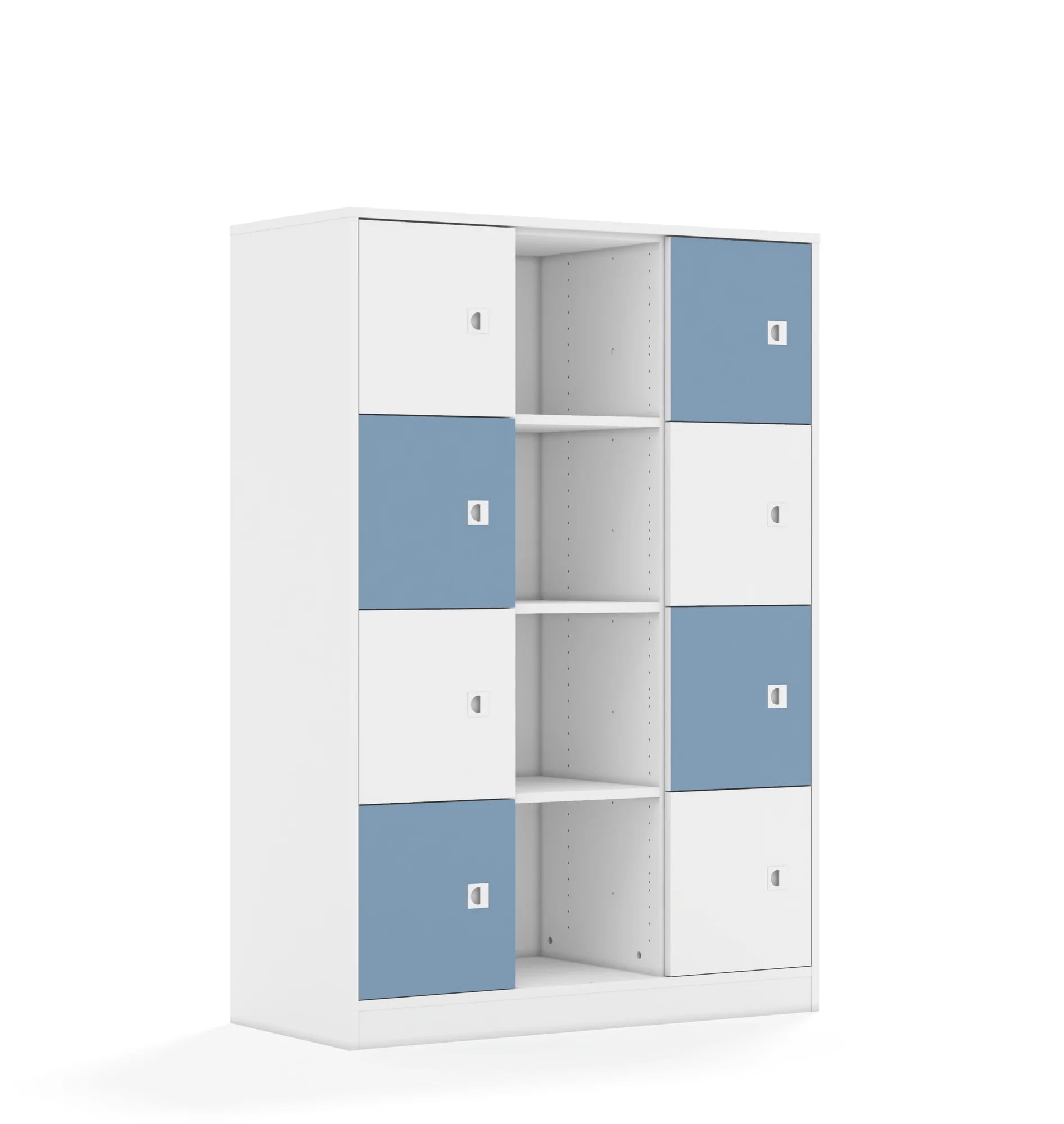 Regał BLOX 110 4PP 8F1 1049x466x1517 – biały / biały/pastelowy niebieski