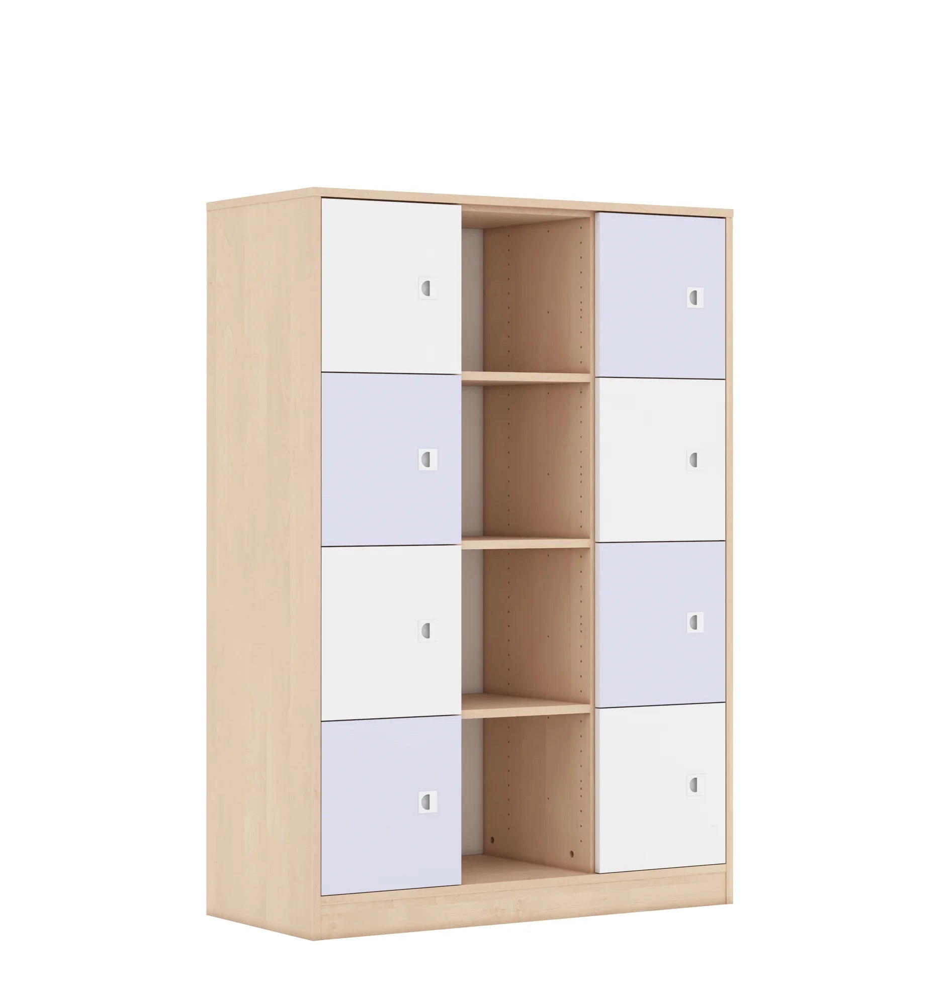 Regał BLOX 110 4PP 8F1 1049x466x1517 – brzoza / biały/pastelowy fioletowy