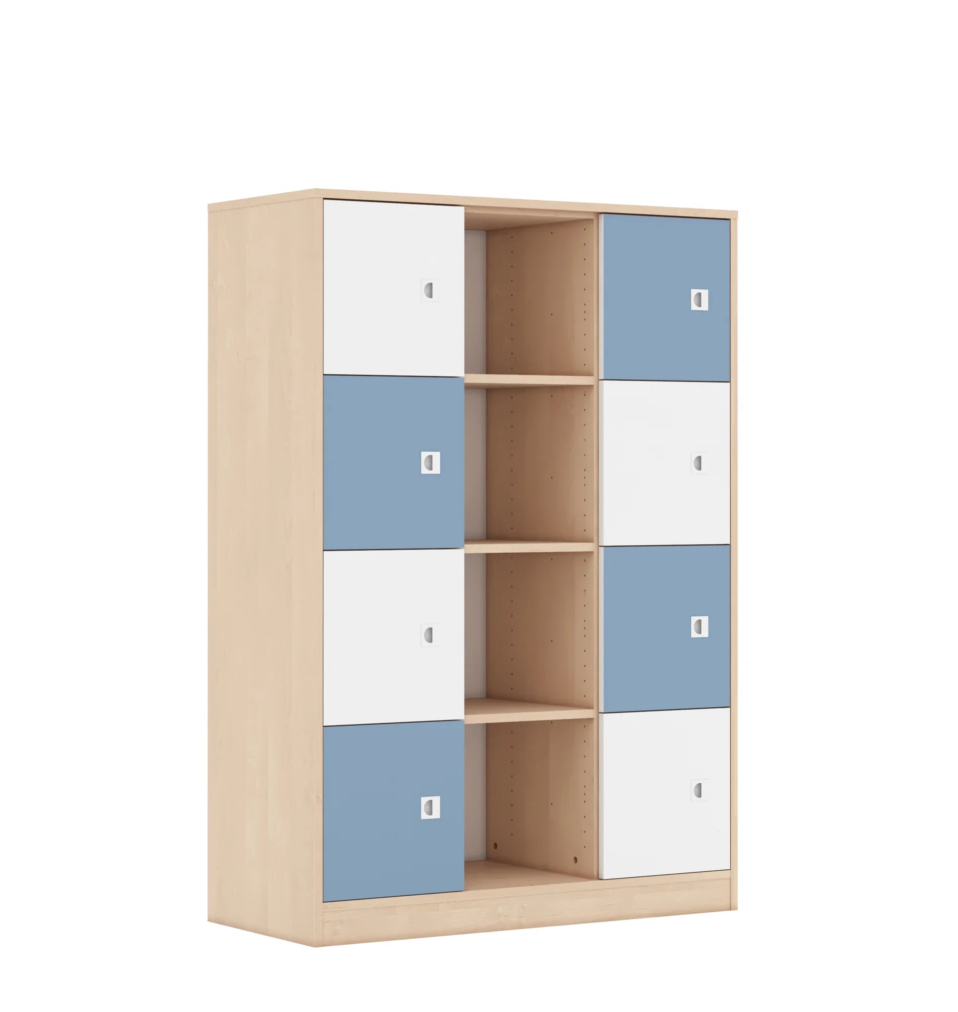 Regał BLOX 110 4PP 8F1 1049x466x1517 – brzoza / biały/pastelowy niebieski