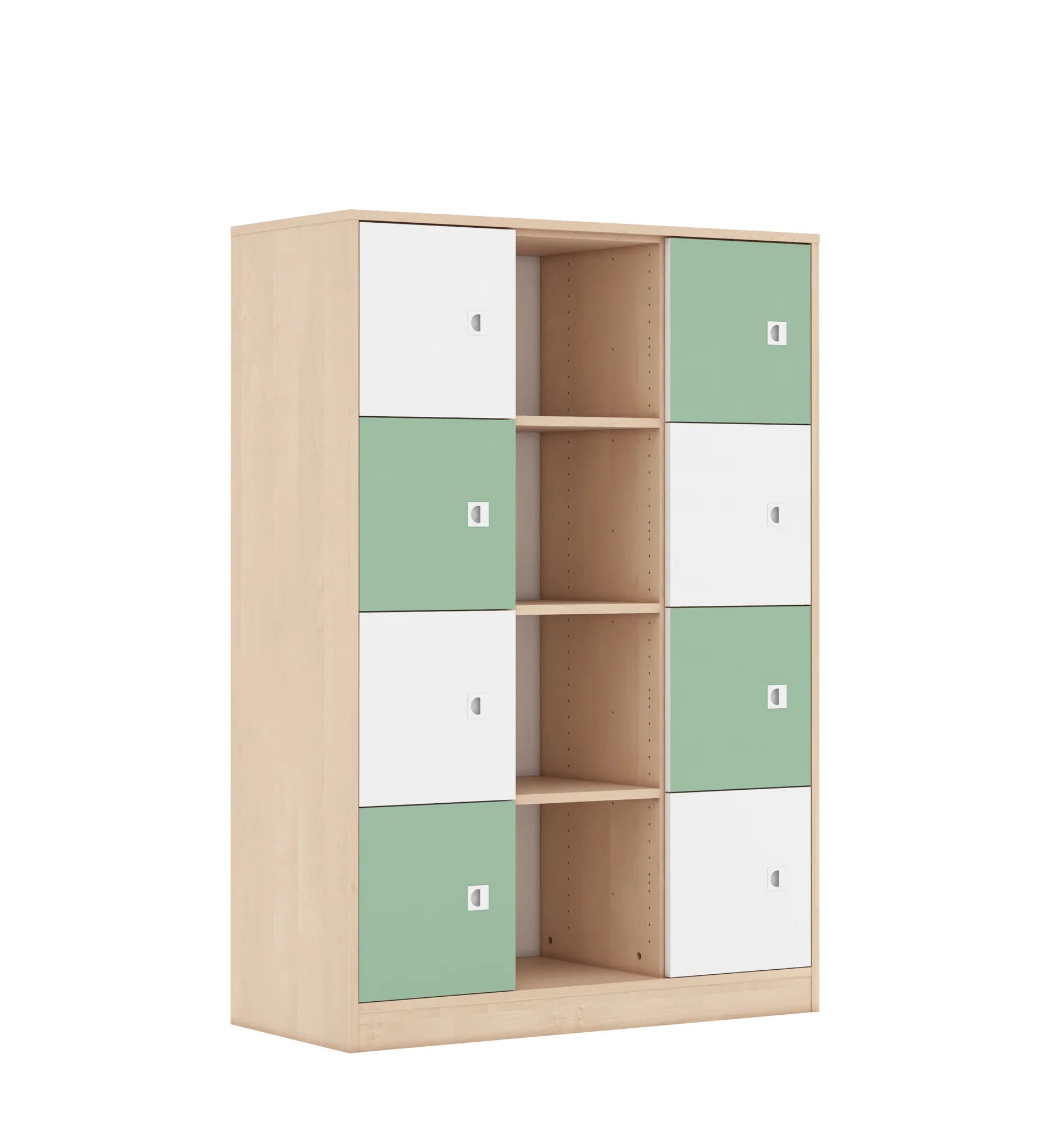 Regał BLOX 110 4PP 8F1 1049x466x1517 – brzoza / biały/pastelowy zielony