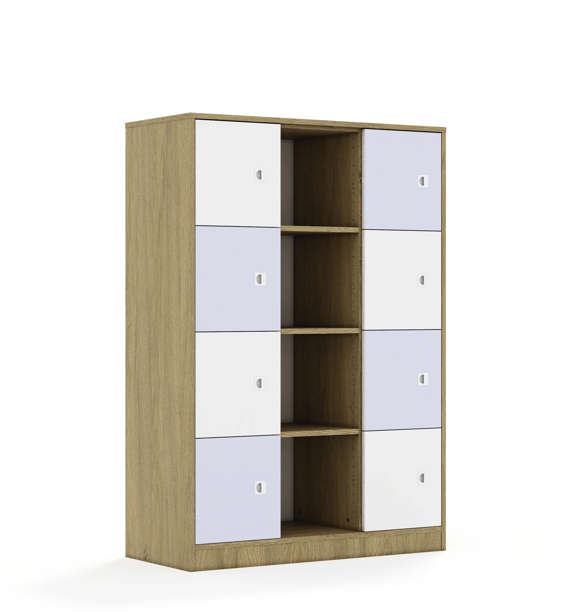 Regał BLOX 110 4PP 8F1 1049x466x1517 – dąb / biały/pastelowy fioletowy