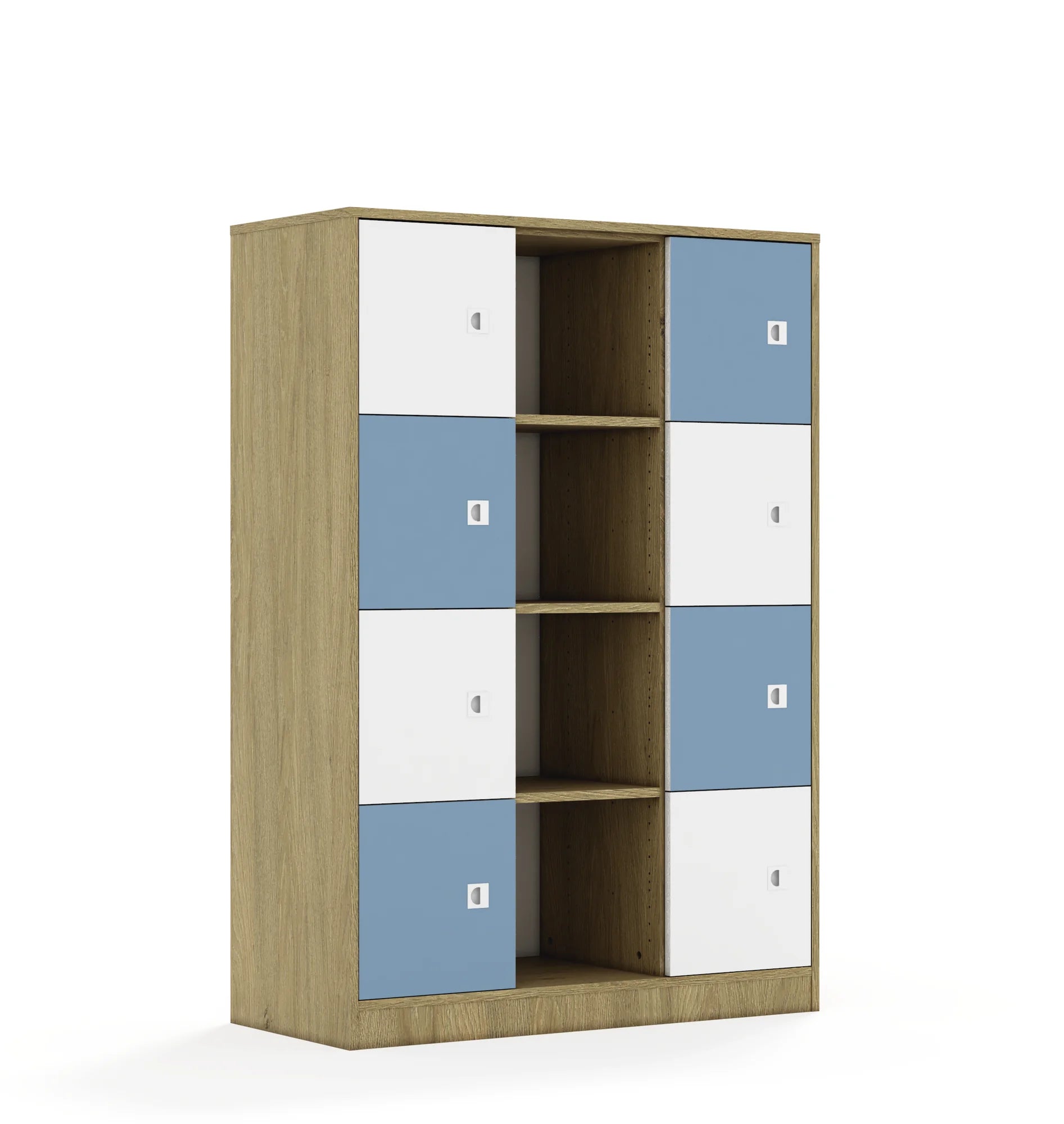 Regał BLOX 110 4PP 8F1 1049x466x1517 – dąb / biały/pastelowy niebieski