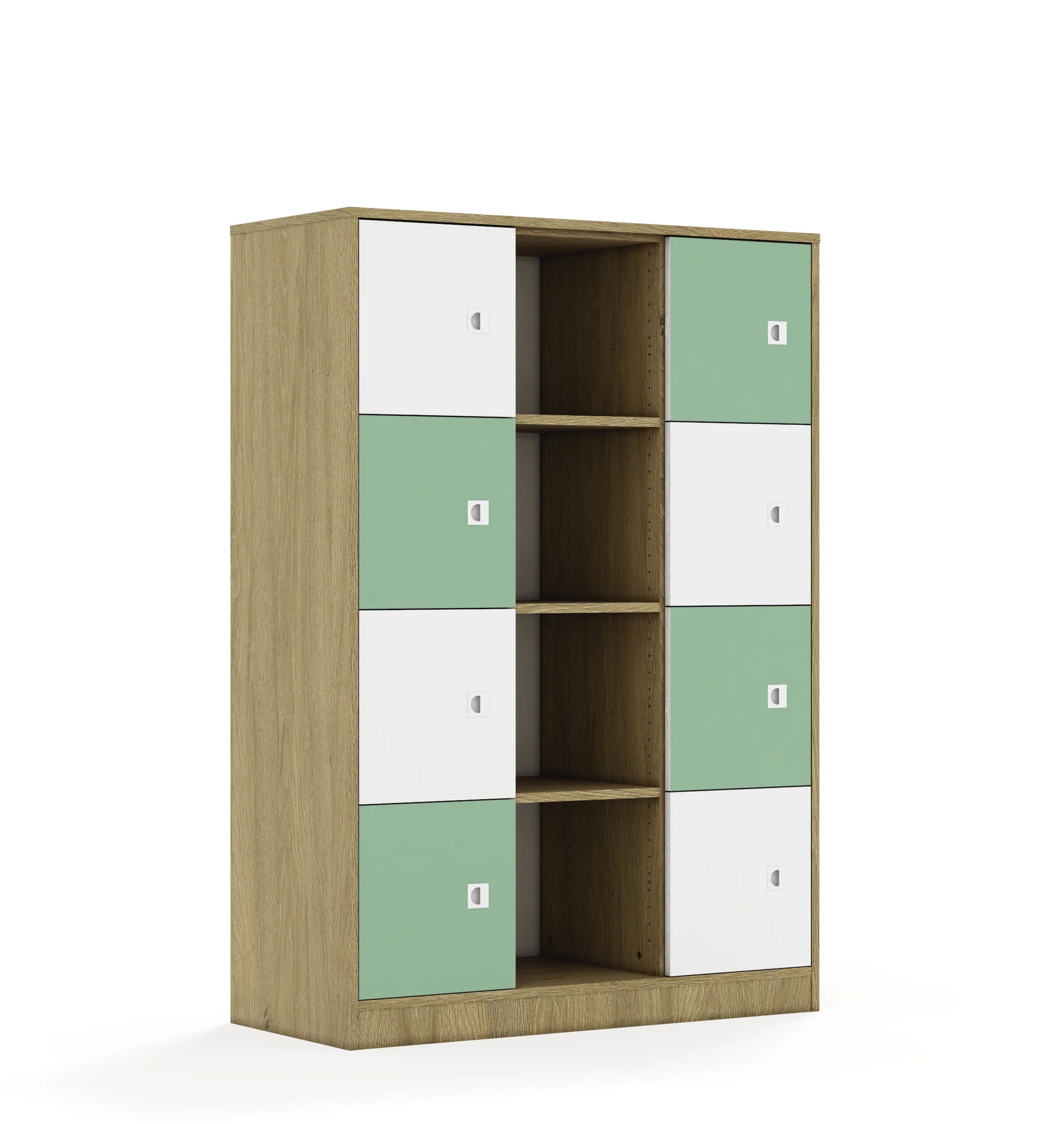 Regał BLOX 110 4PP 8F1 1049x466x1517 – dąb / biały/pastelowy zielony