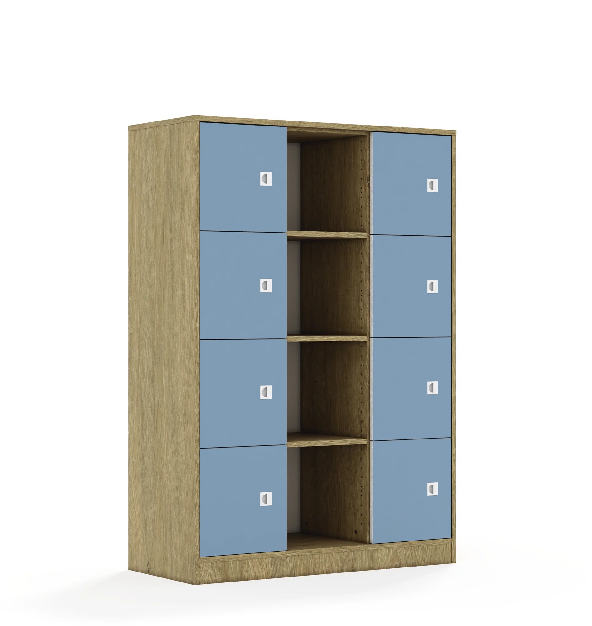 Regał BLOX 110 4PP 8F1 1049x466x1517 – dąb / pastelowy niebieski