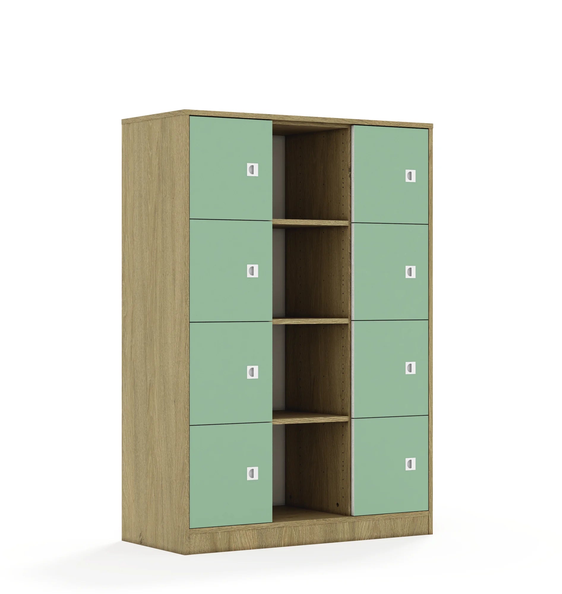 Regał BLOX 110 4PP 8F1 1049x466x1517 – dąb / pastelowy zielony