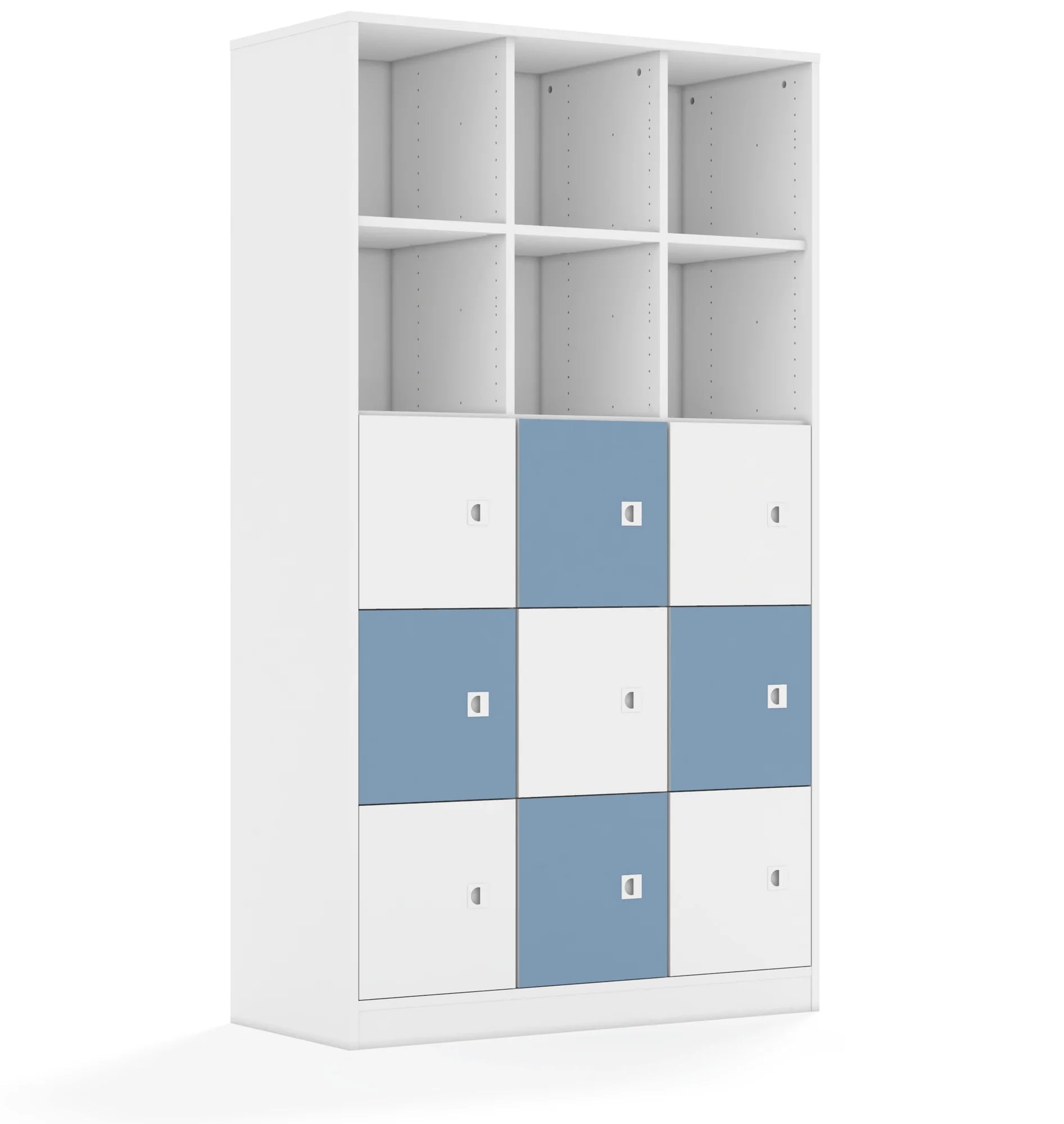 Regał BLOX 110 5PP 9F1 1049x466x1869 – biały / biały/pastelowy niebieski
