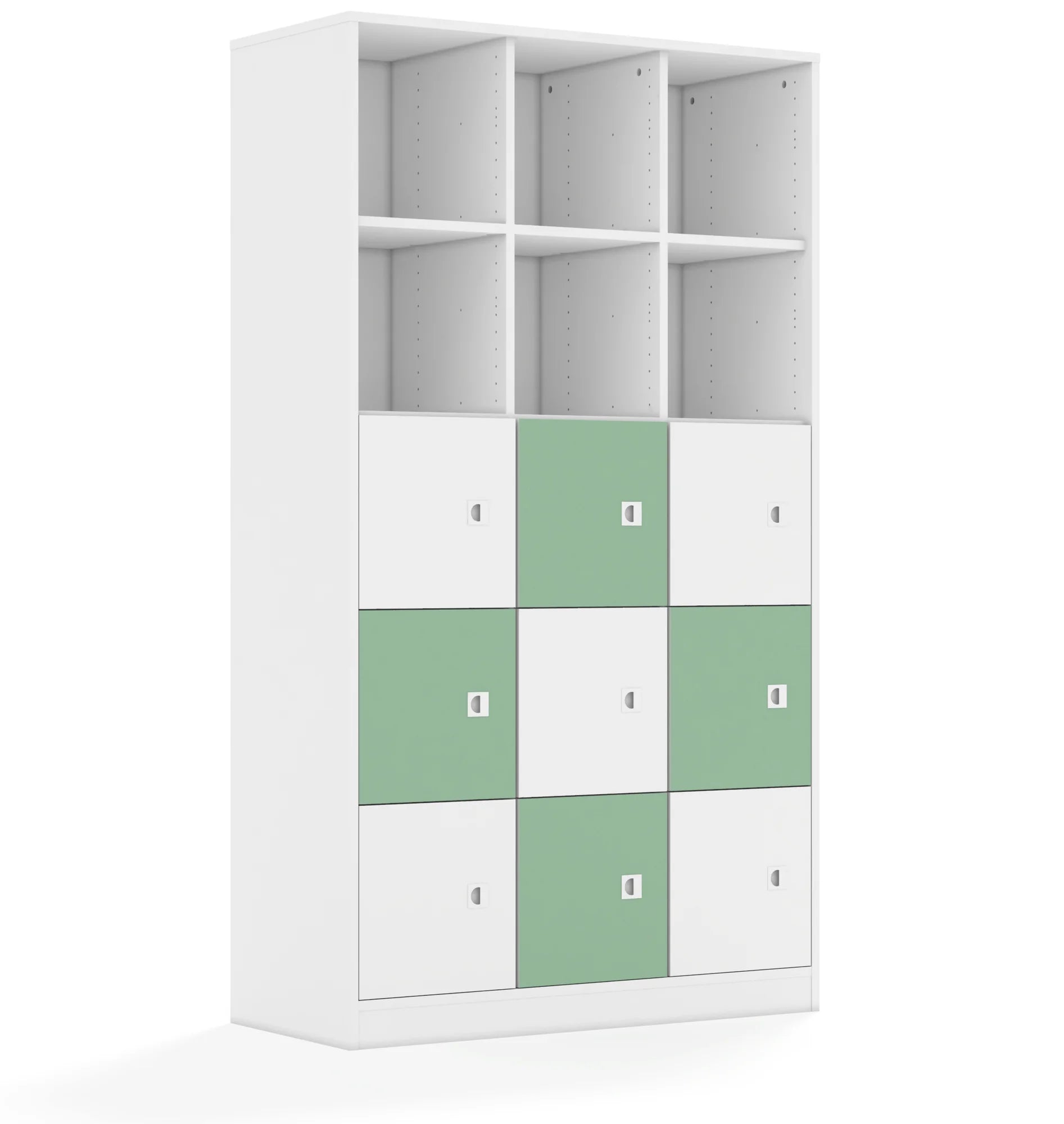 Regał BLOX 110 5PP 9F1 1049x466x1869 – biały / biały/pastelowy zielony