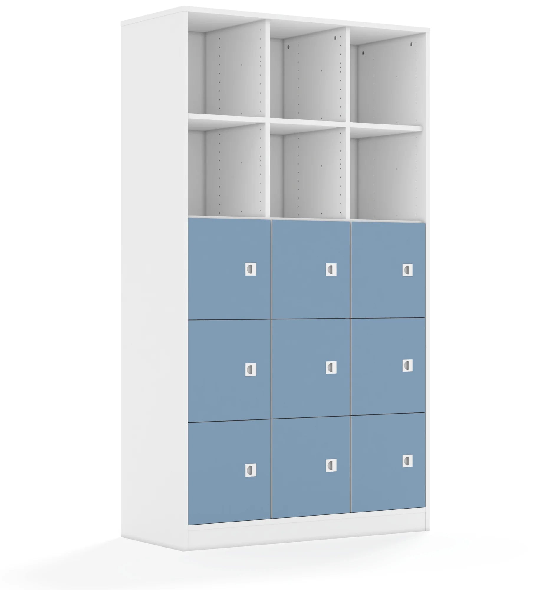 Regał BLOX 110 5PP 9F1 1049x466x1869 – biały / pastelowy niebieski