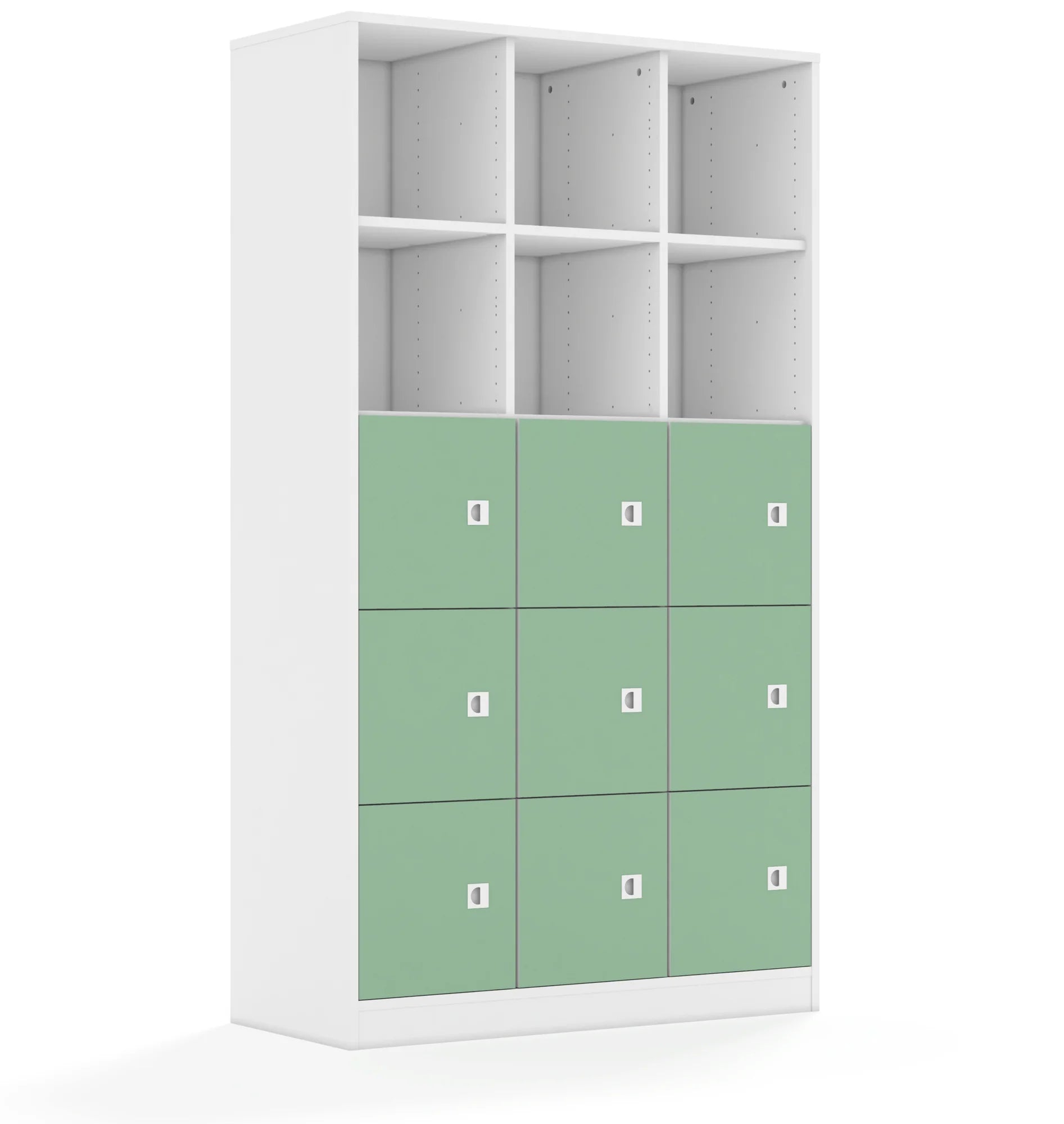 Regał BLOX 110 5PP 9F1 1049x466x1869 – biały / pastelowy zielony