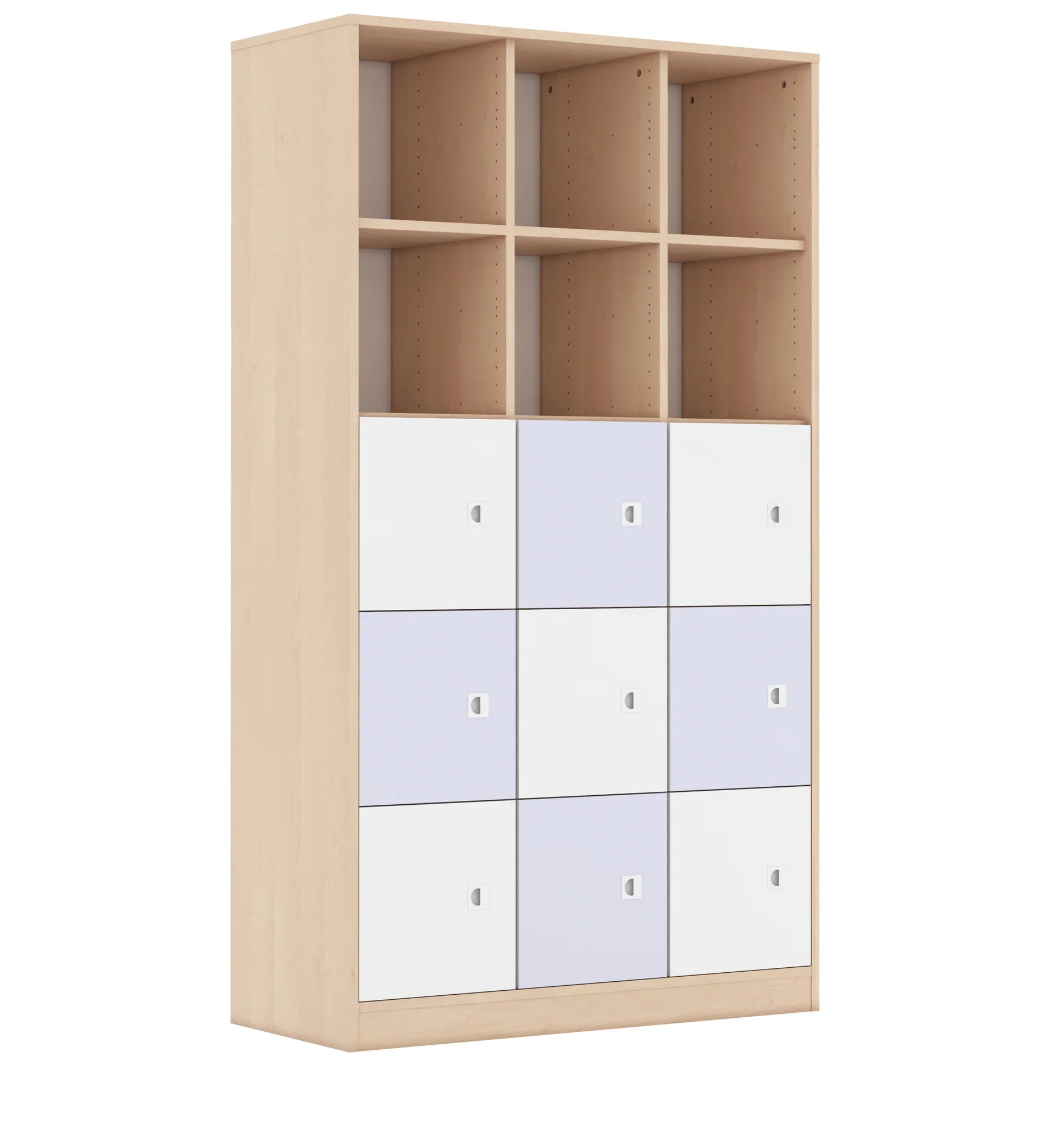 Regał BLOX 110 5PP 9F1 1049x466x1869 – brzoza / biały/pastelowy fioletowy
