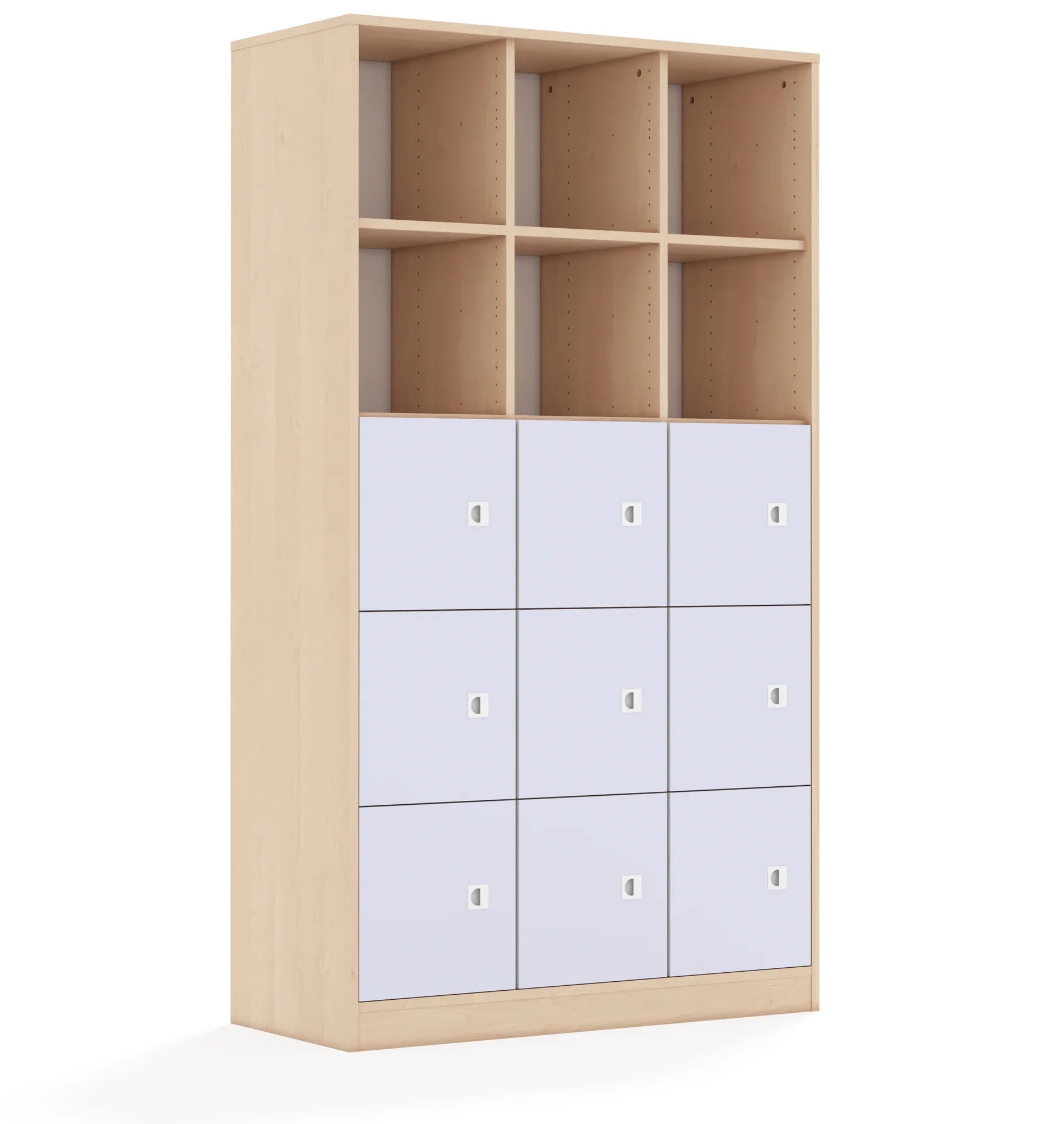 Regał BLOX 110 5PP 9F1 1049x466x1869 – brzoza / pastelowy fioletowy