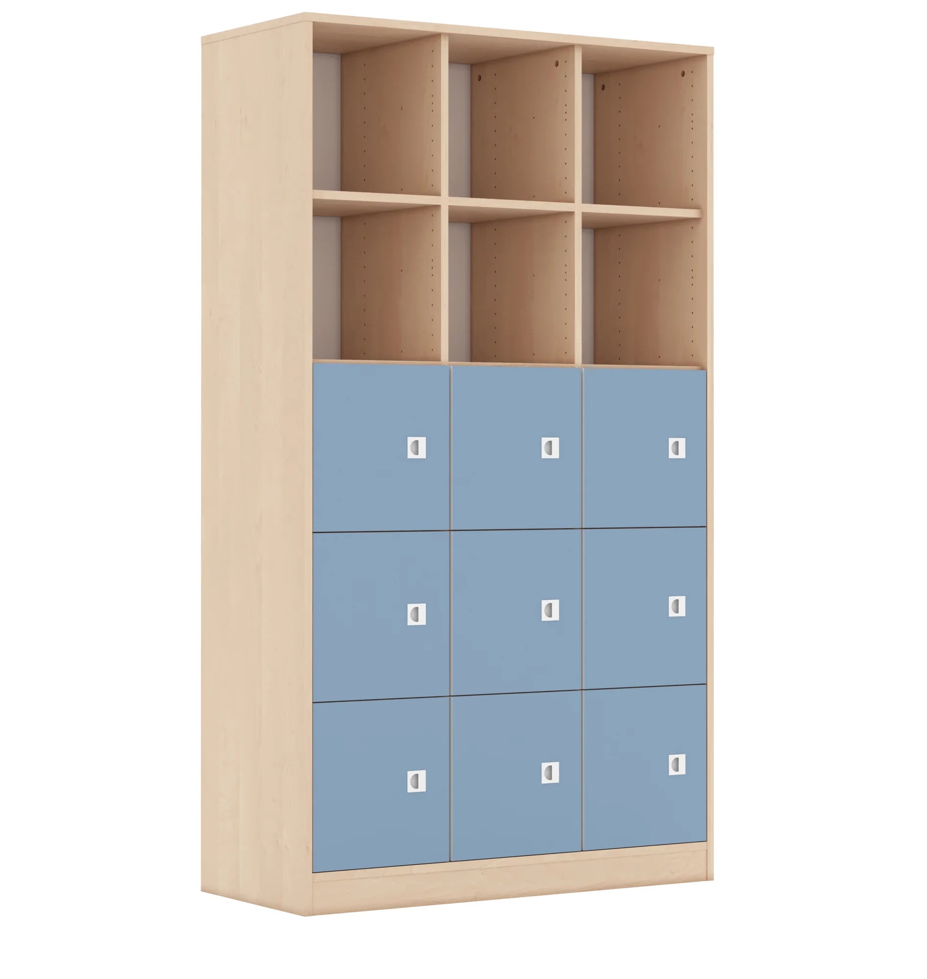 Regał BLOX 110 5PP 9F1 1049x466x1869 – brzoza / pastelowy niebieski