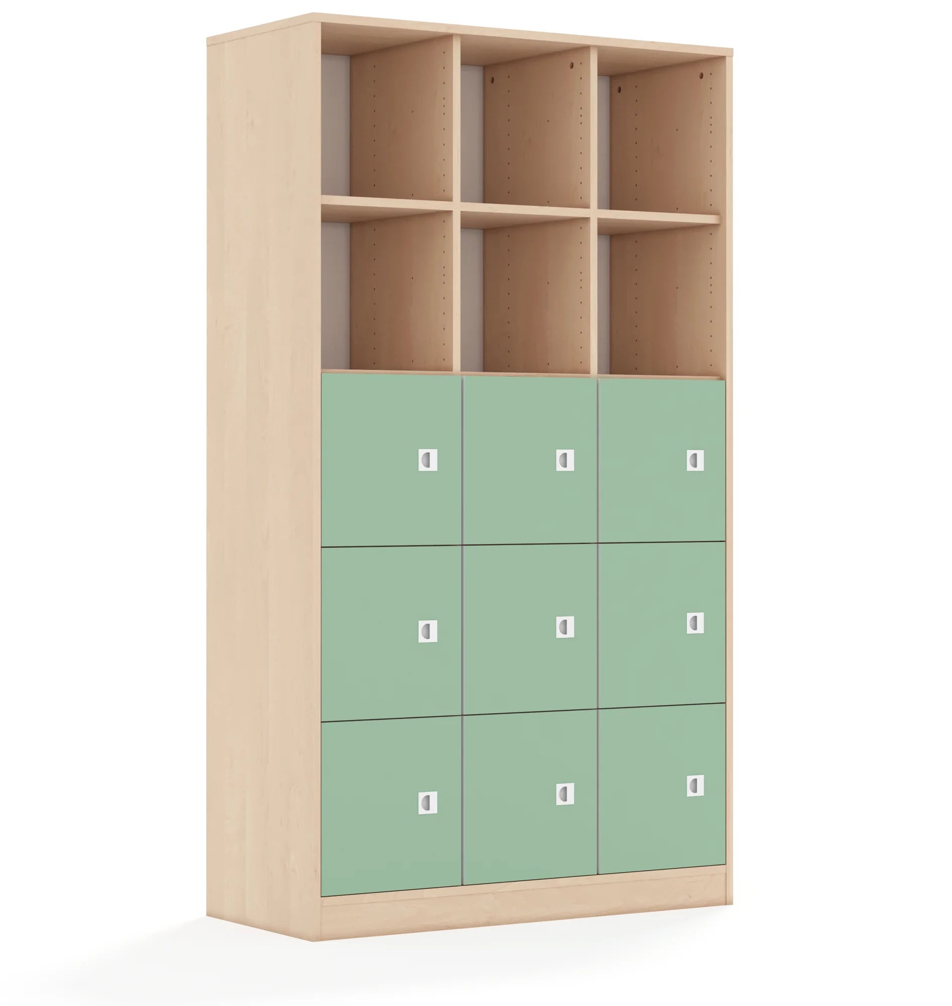 Regał BLOX 110 5PP 9F1 1049x466x1869 – brzoza / pastelowy zielony